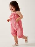 Monsoon Baby Cottton Broderie Romper, Pink