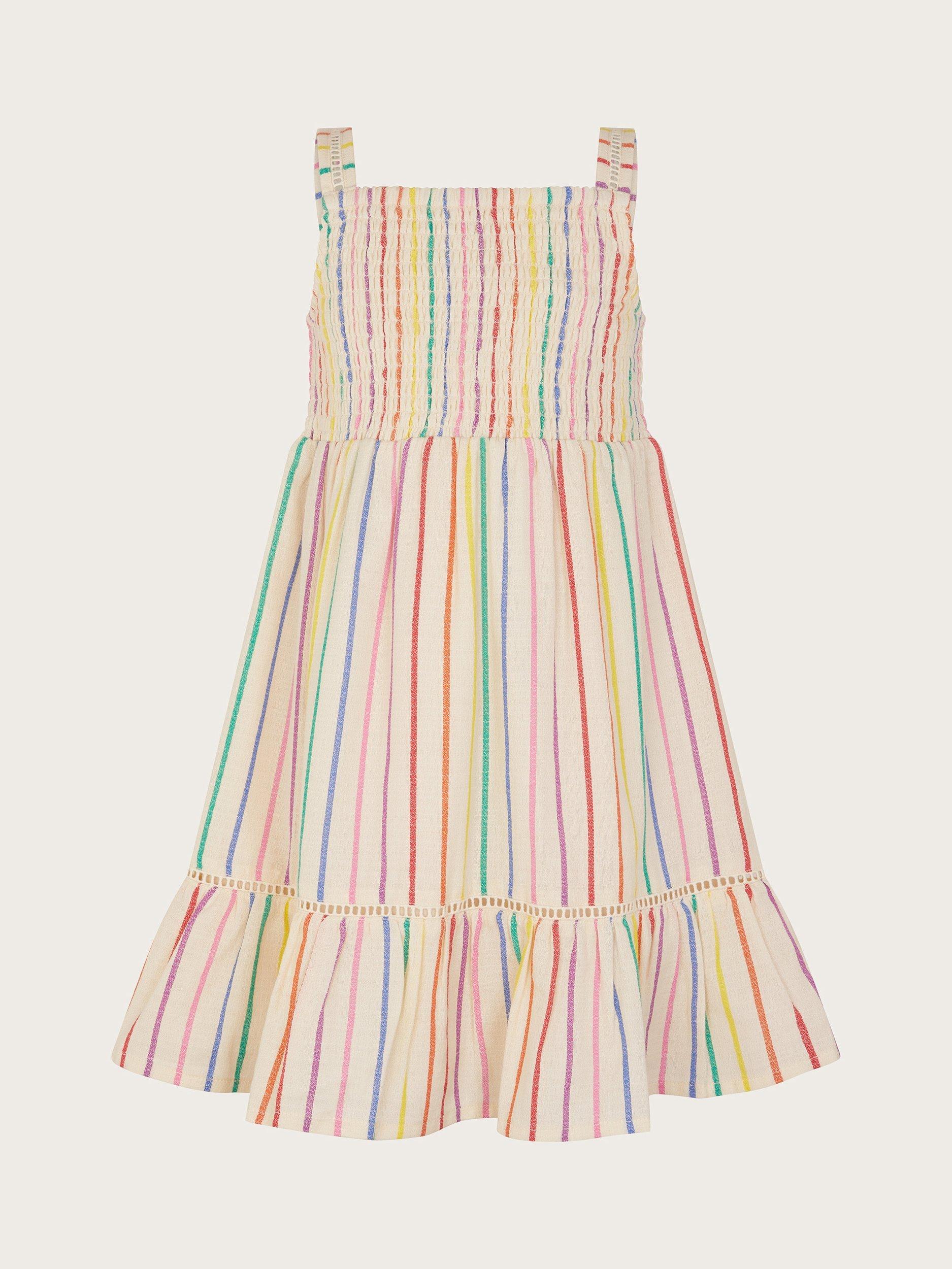 Product image 2 of 4, which shows Monsoon Kids' Cotton Stripe Sleeveless Dress, Multi, 7-8 years