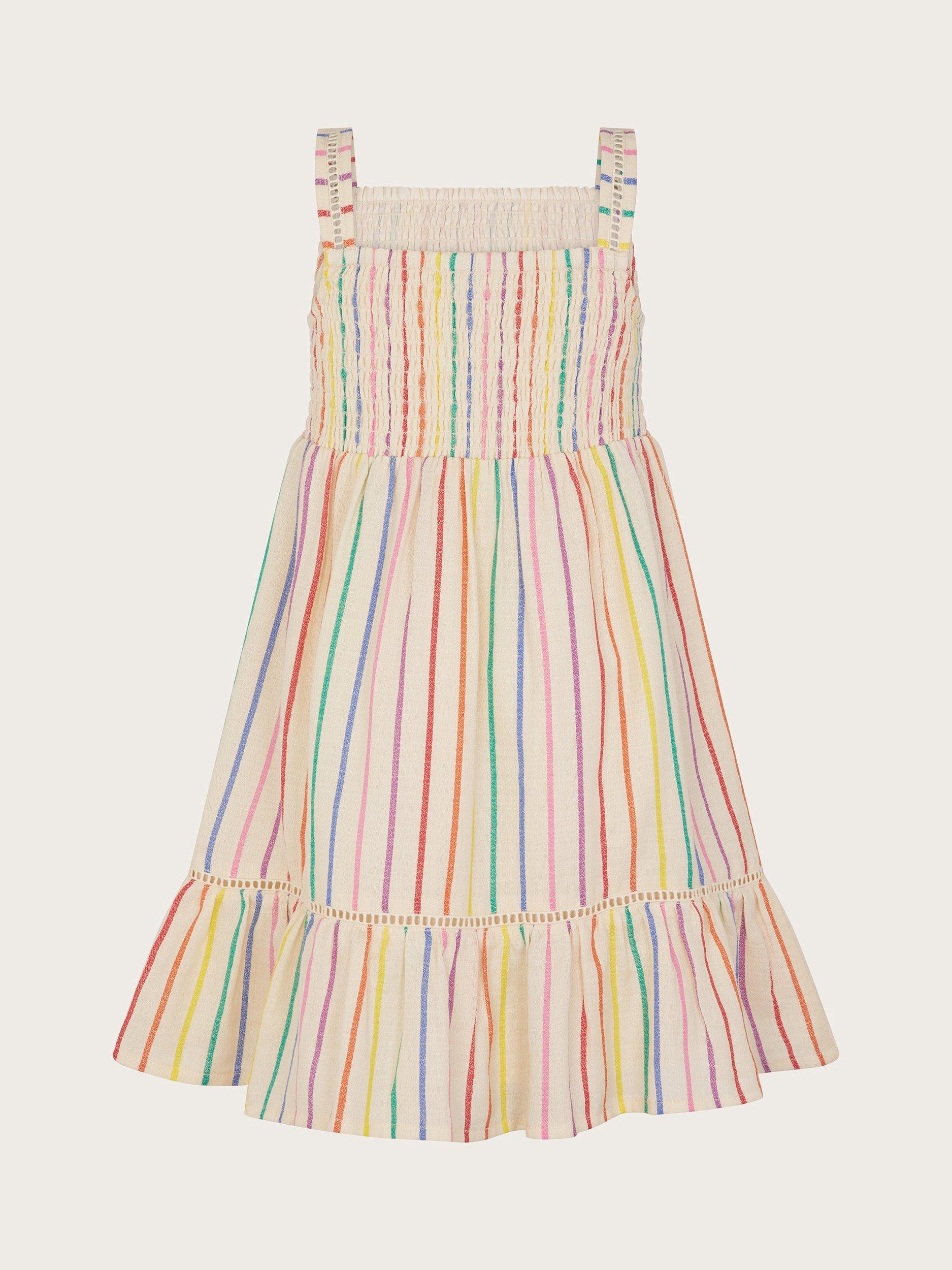 Product image 3 of 4, which shows Monsoon Kids' Cotton Stripe Sleeveless Dress, Multi, 7-8 years