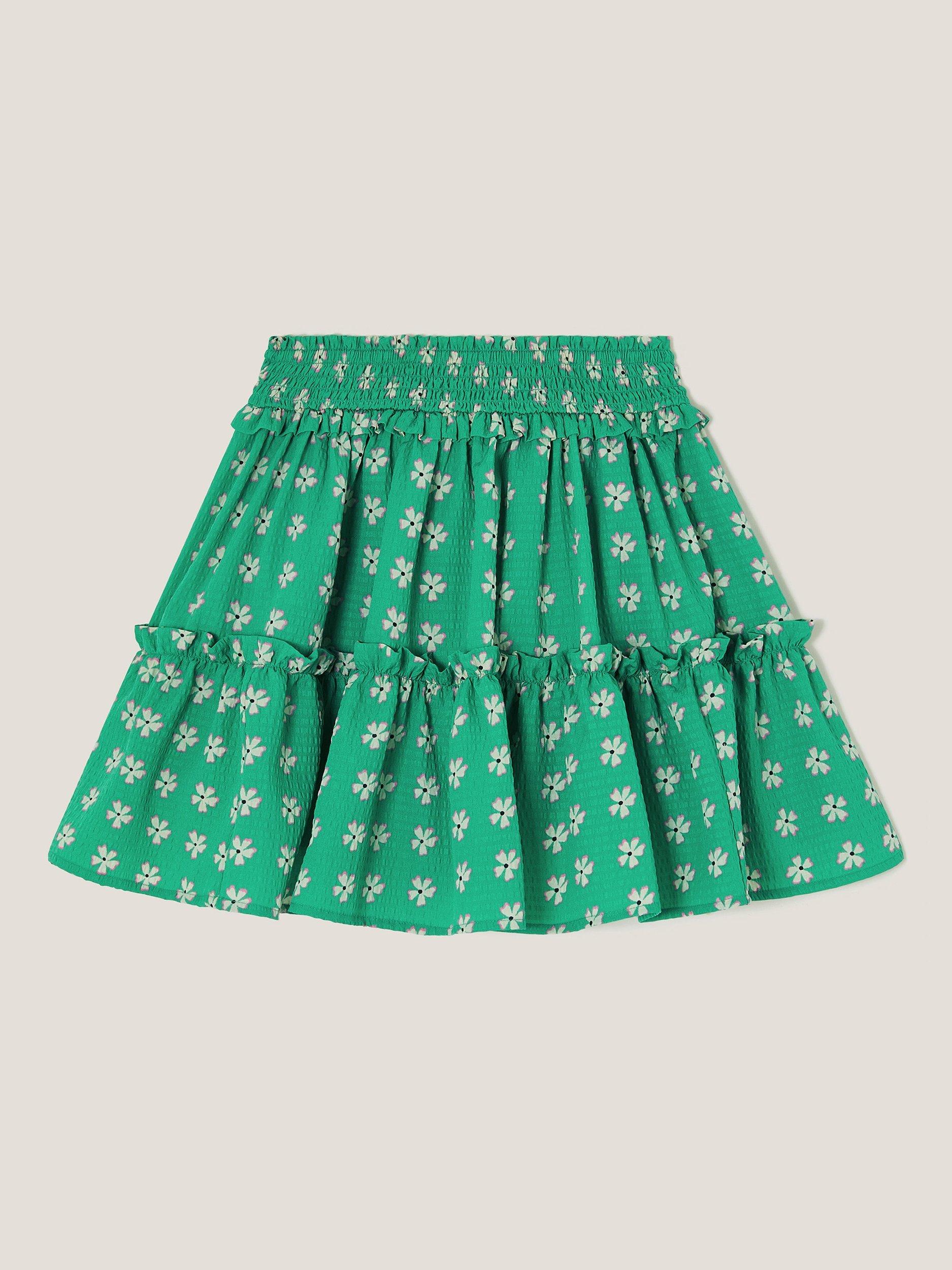 Product image 1 of 3, which shows Monsoon Kids' Floral Frill Skirt, Green, 5-6 years