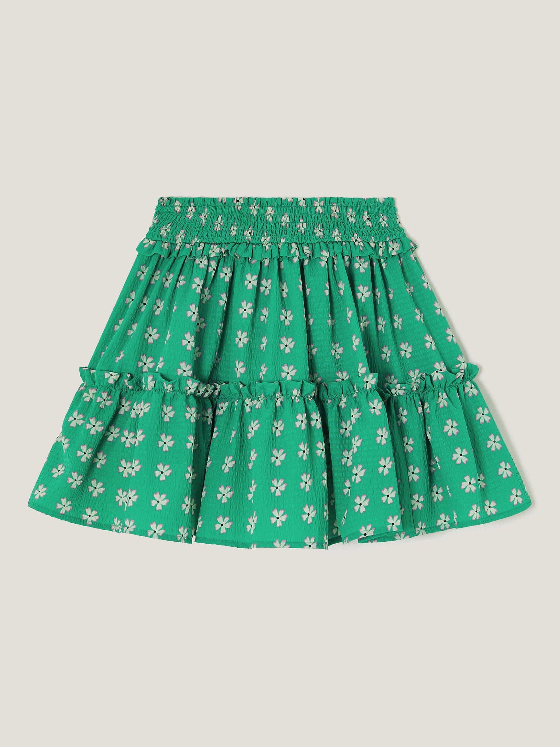 Product image 2 of 3, which shows Monsoon Kids' Floral Frill Skirt, Green, 5-6 years