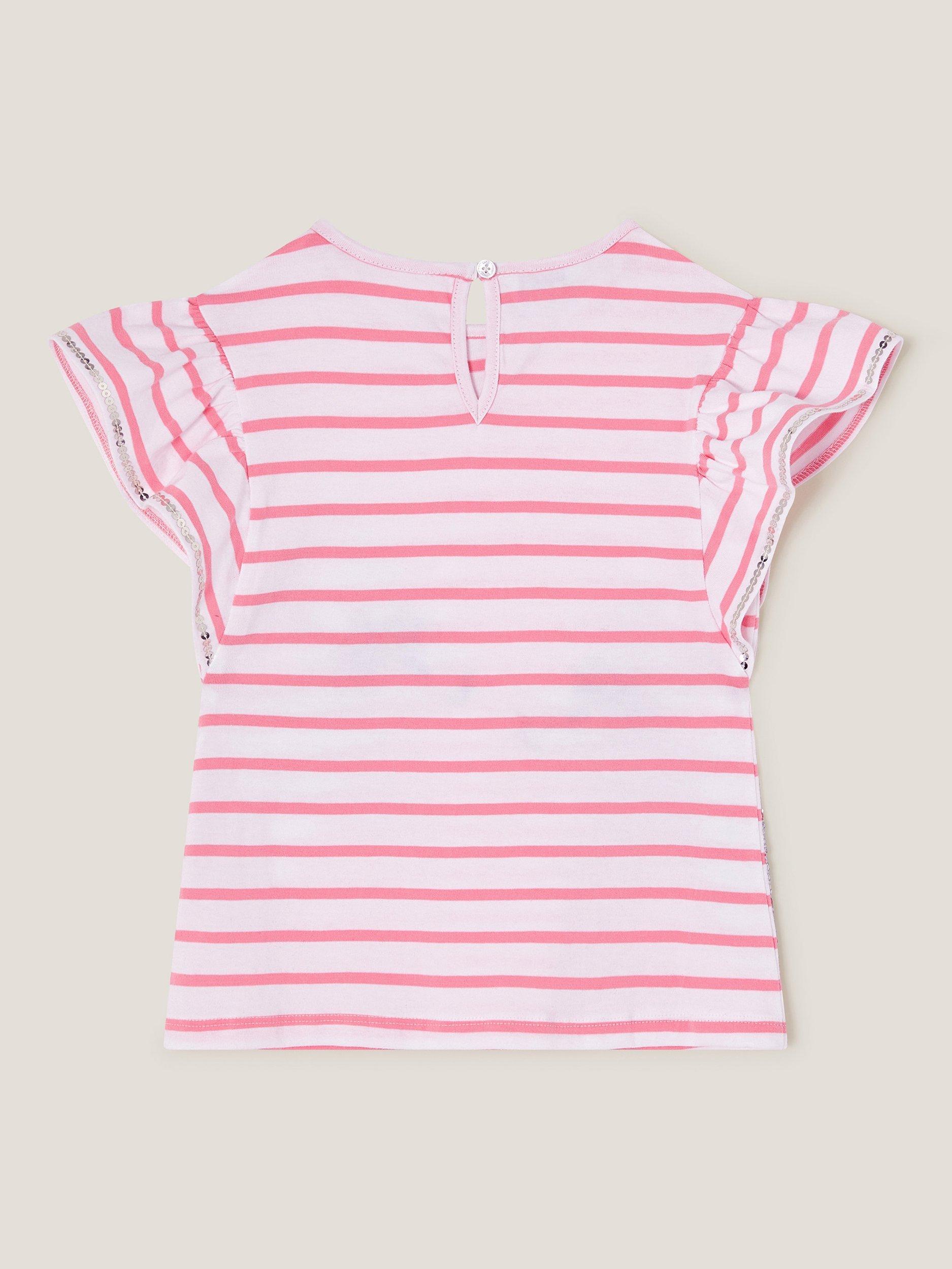 Product image 2 of 3, which shows Monsoon Kids' Sequin Bunny Cotton Stripe T-Shirt, Pink/Multi, 7-8 years