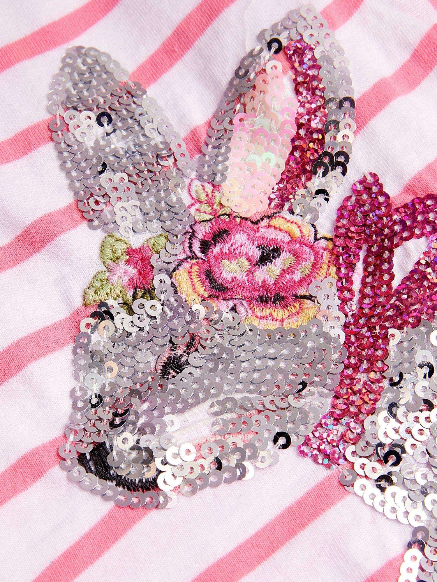 Product image 3 of 3, which shows Monsoon Kids' Sequin Bunny Cotton Stripe T-Shirt, Pink/Multi, 7-8 years