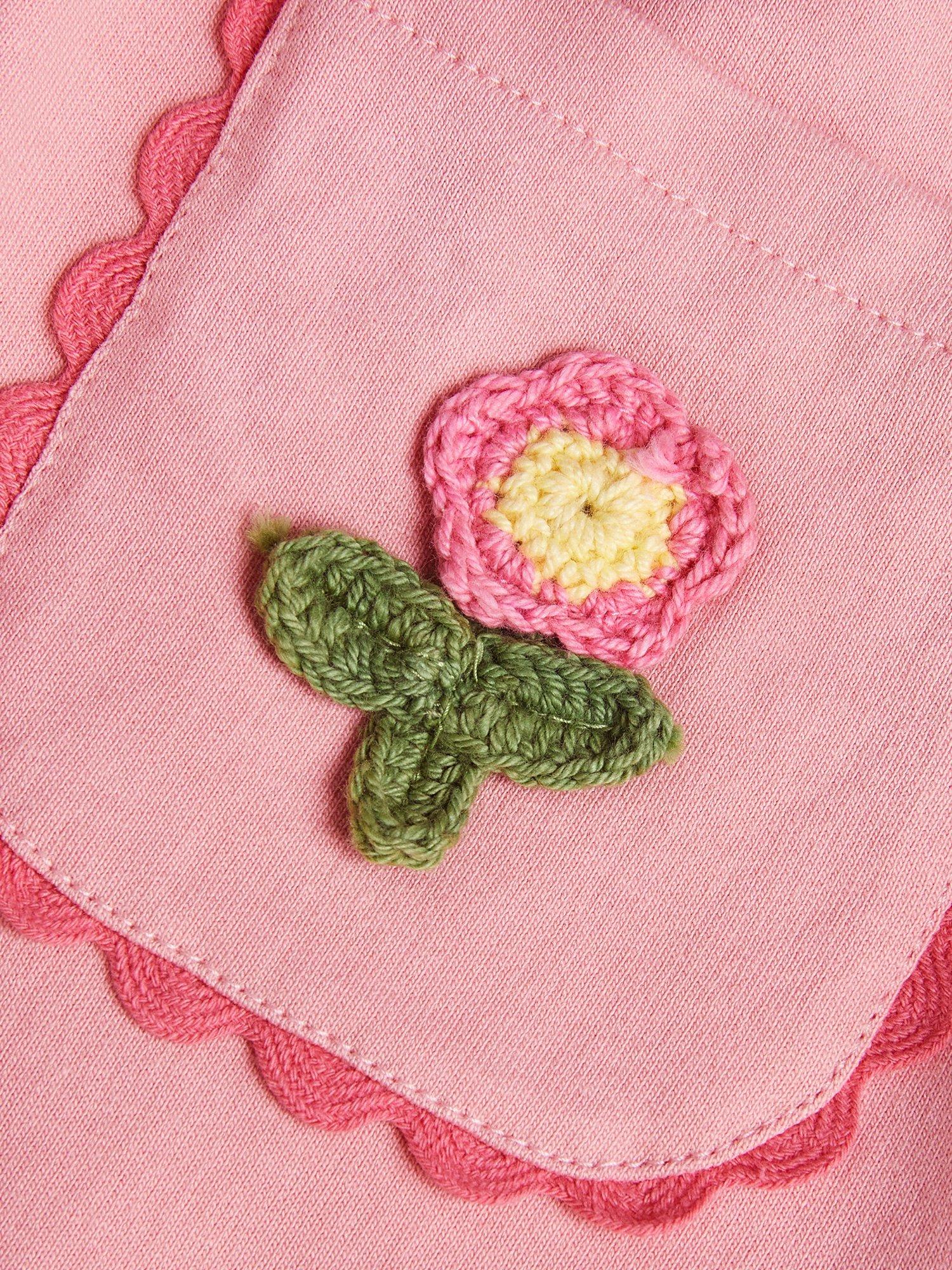 Product image 3 of 3, which shows Monsoon Kids' Cotton Crochet Flare Joggers, Pink, 3-4 years