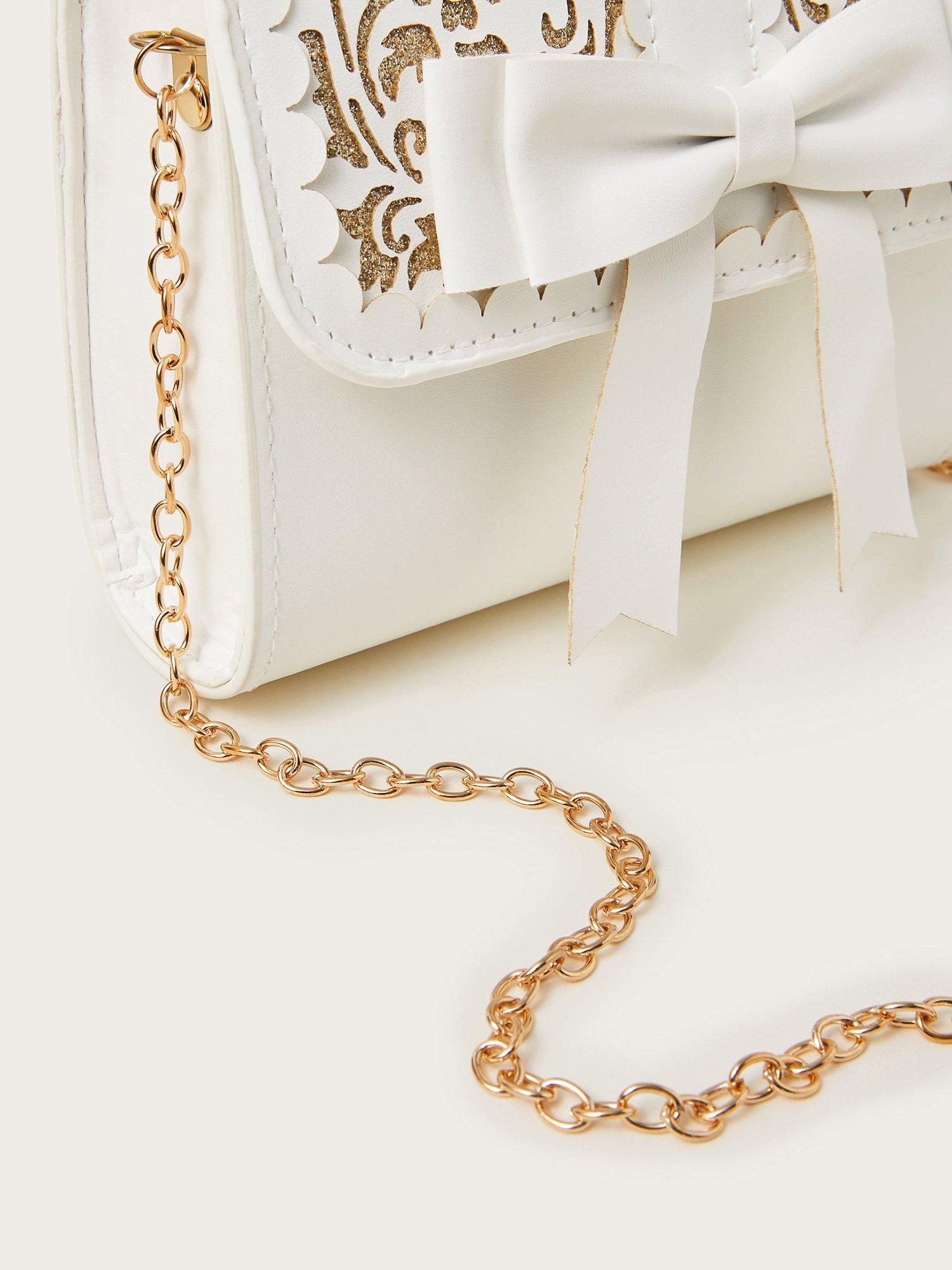 Product image 3 of 4, which shows Monsoon Kids' Glitter Bow Bag, White, One Size