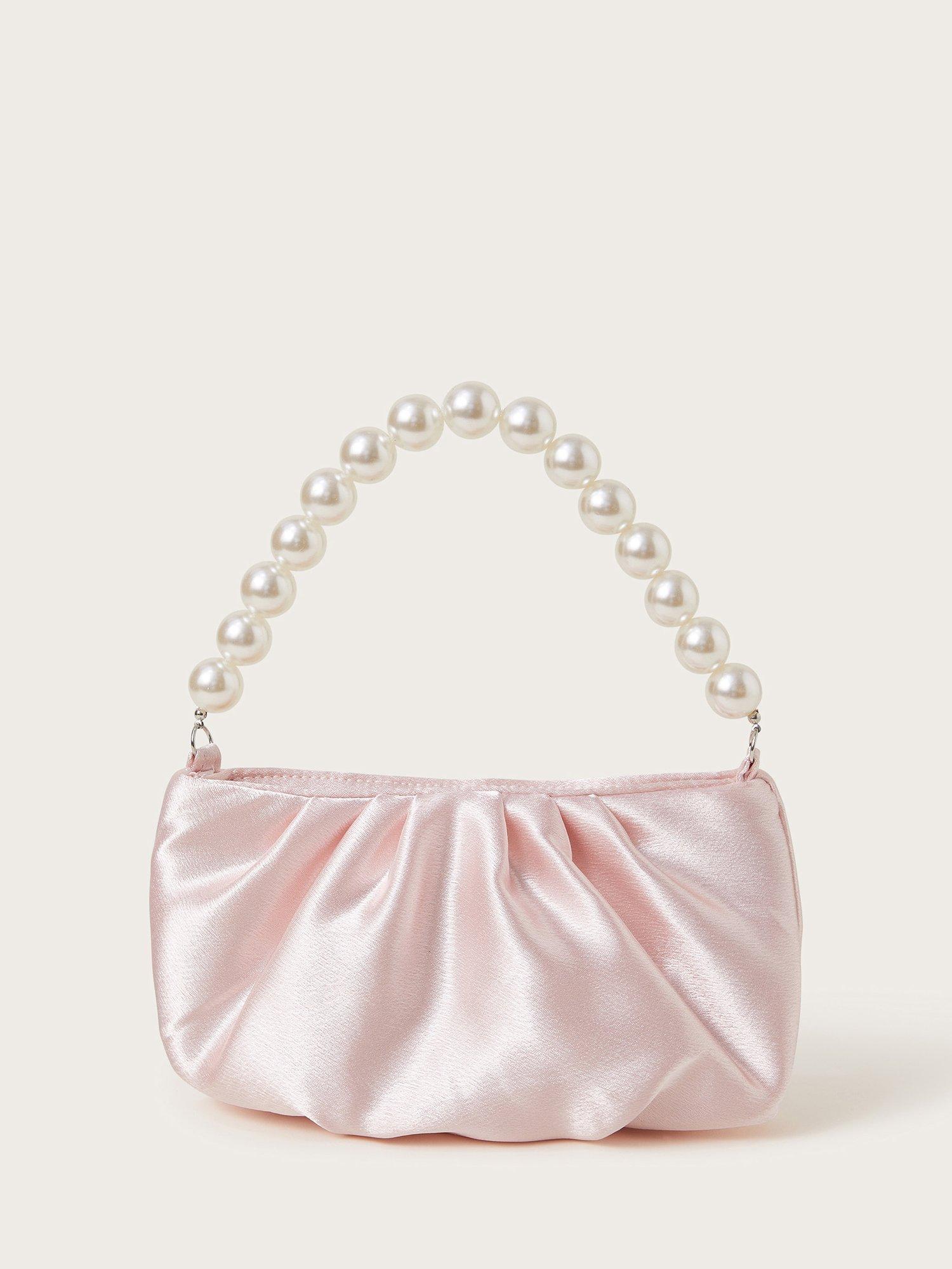 Product image 1 of 4, which shows Monsoon KIds' Pearly Pleated Satin Party Bag, Pale Pink, One Size