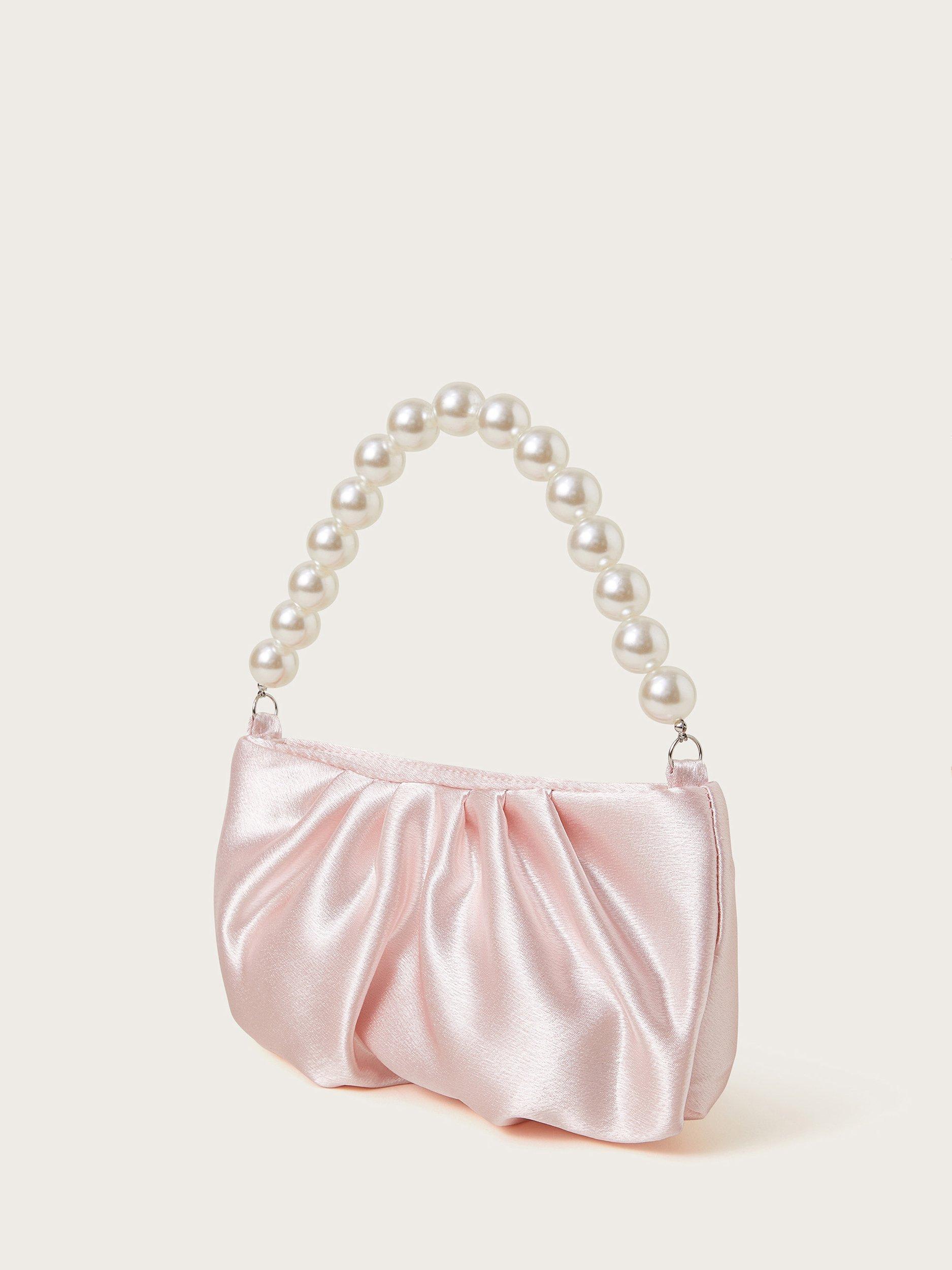 Product image 2 of 4, which shows Monsoon KIds' Pearly Pleated Satin Party Bag, Pale Pink, One Size