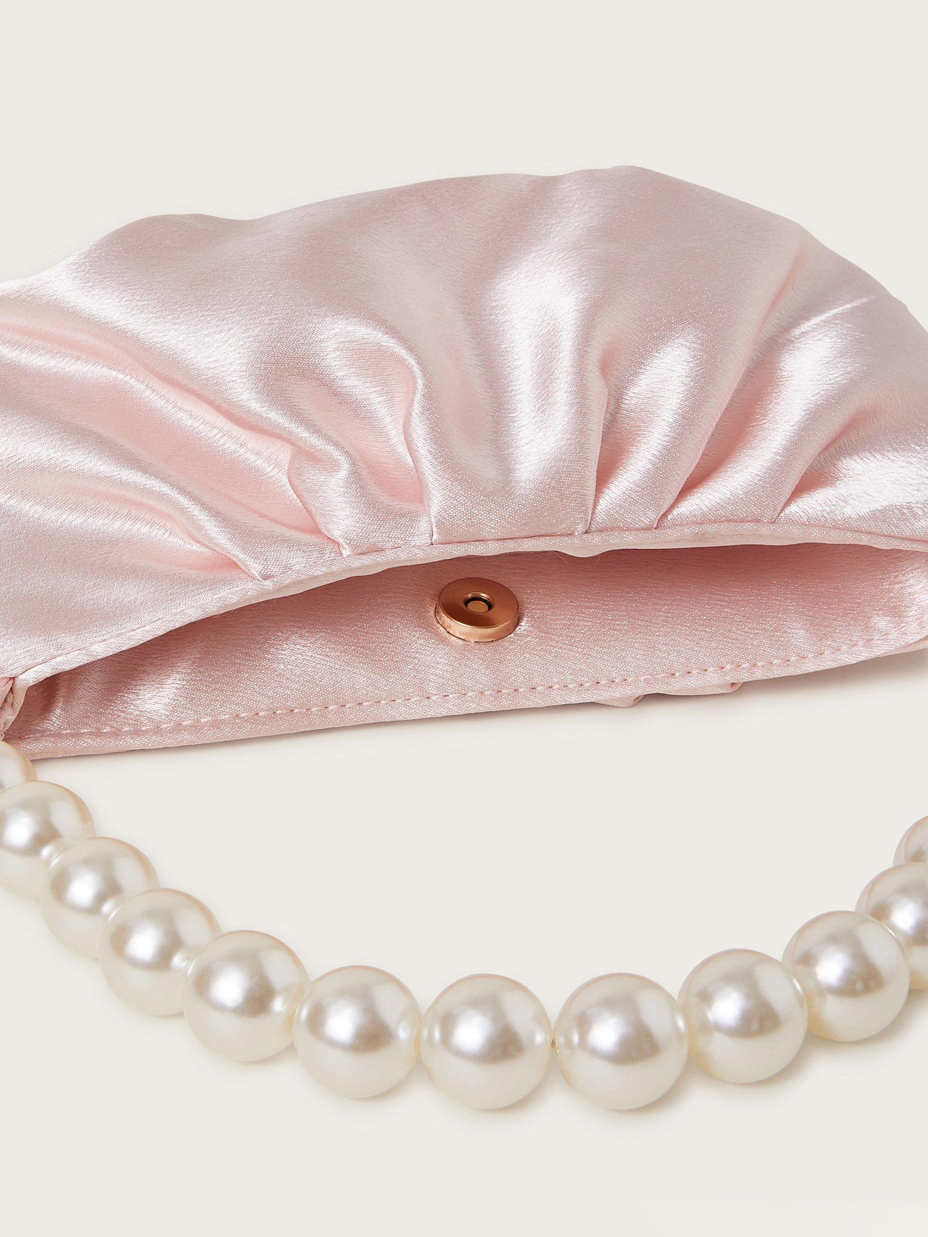 Product image 4 of 4, which shows Monsoon KIds' Pearly Pleated Satin Party Bag, Pale Pink, One Size
