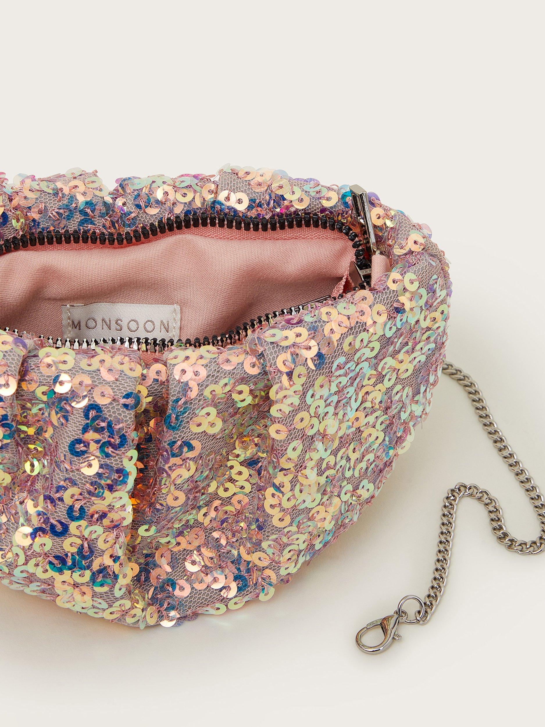 Product image 4 of 4, which shows Monsoon Kids' Sequin Ruched Bag , Pink, One Size