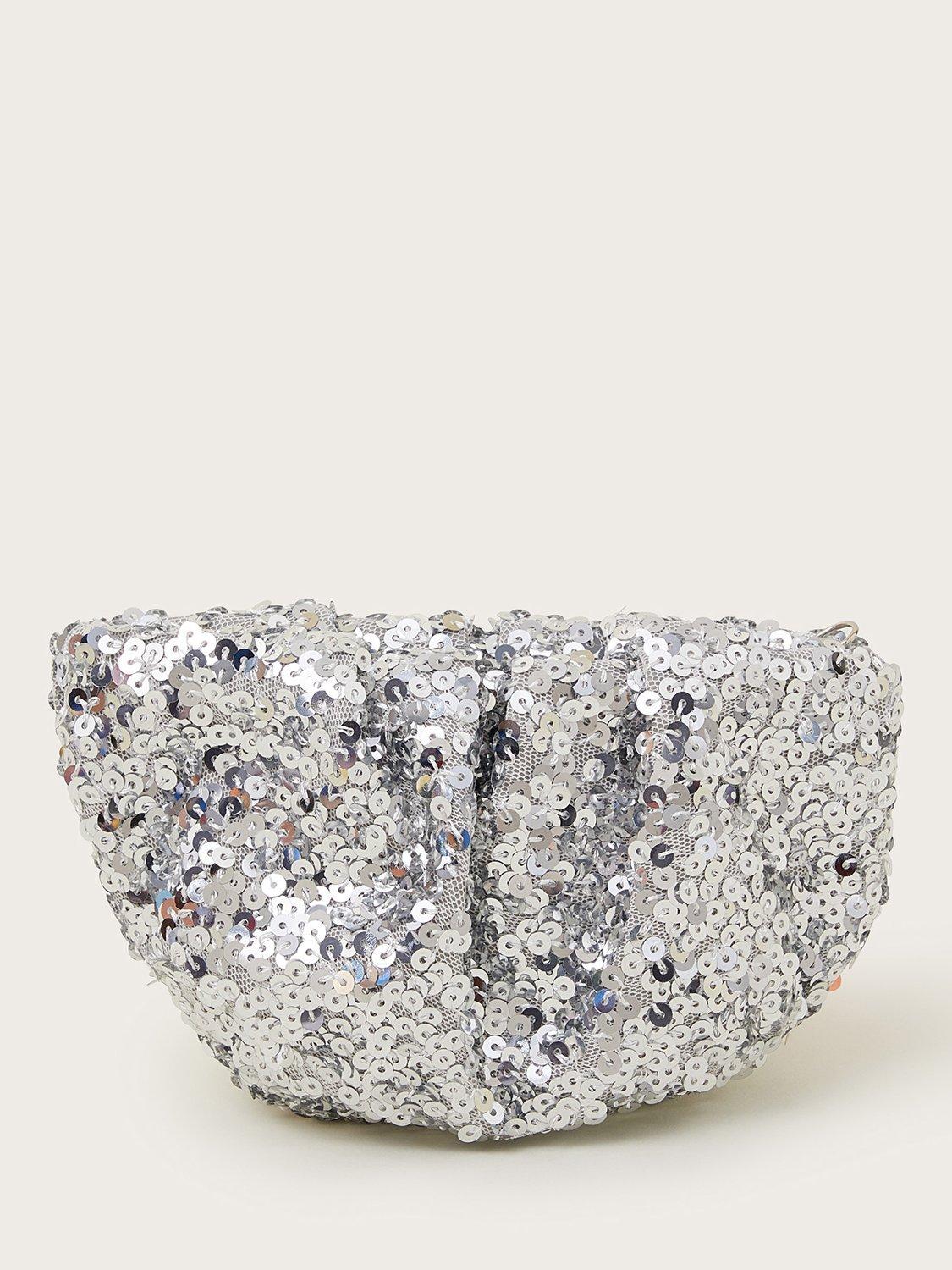 Product image 1 of 4, which shows Monsoon Kids' Sequin Ruched Bag , Silver, One Size