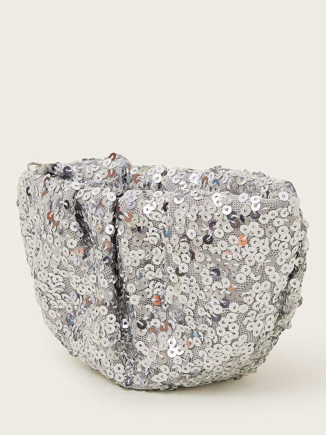 Product image 2 of 4, which shows Monsoon Kids' Sequin Ruched Bag , Silver, One Size