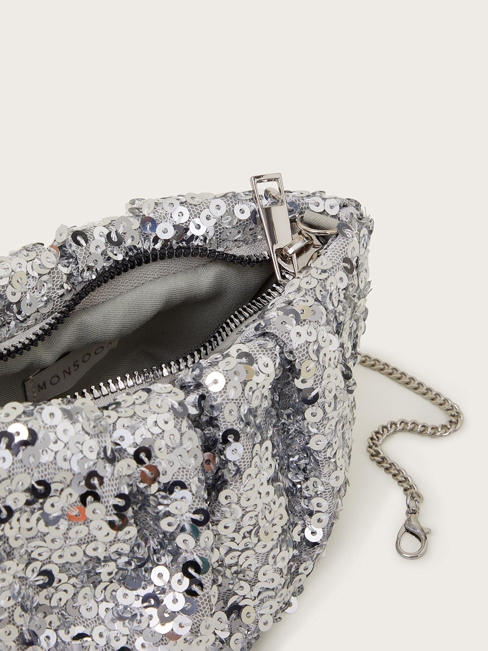 Product image 4 of 4, which shows Monsoon Kids' Sequin Ruched Bag , Silver, One Size