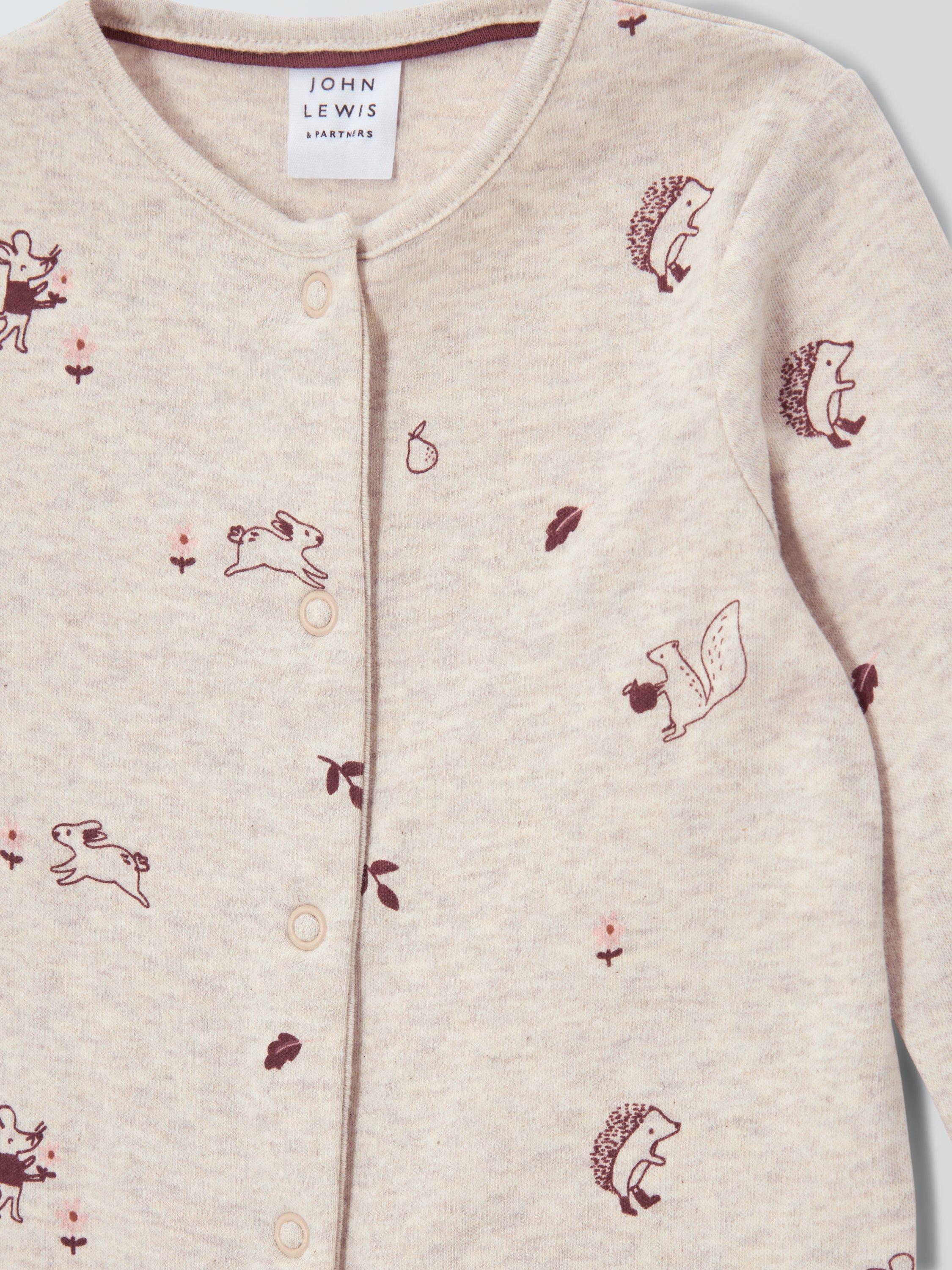 Product image 3 of 3, which shows John Lewis Baby Woodland Animals Sleepsuit, Neutral, Newborn