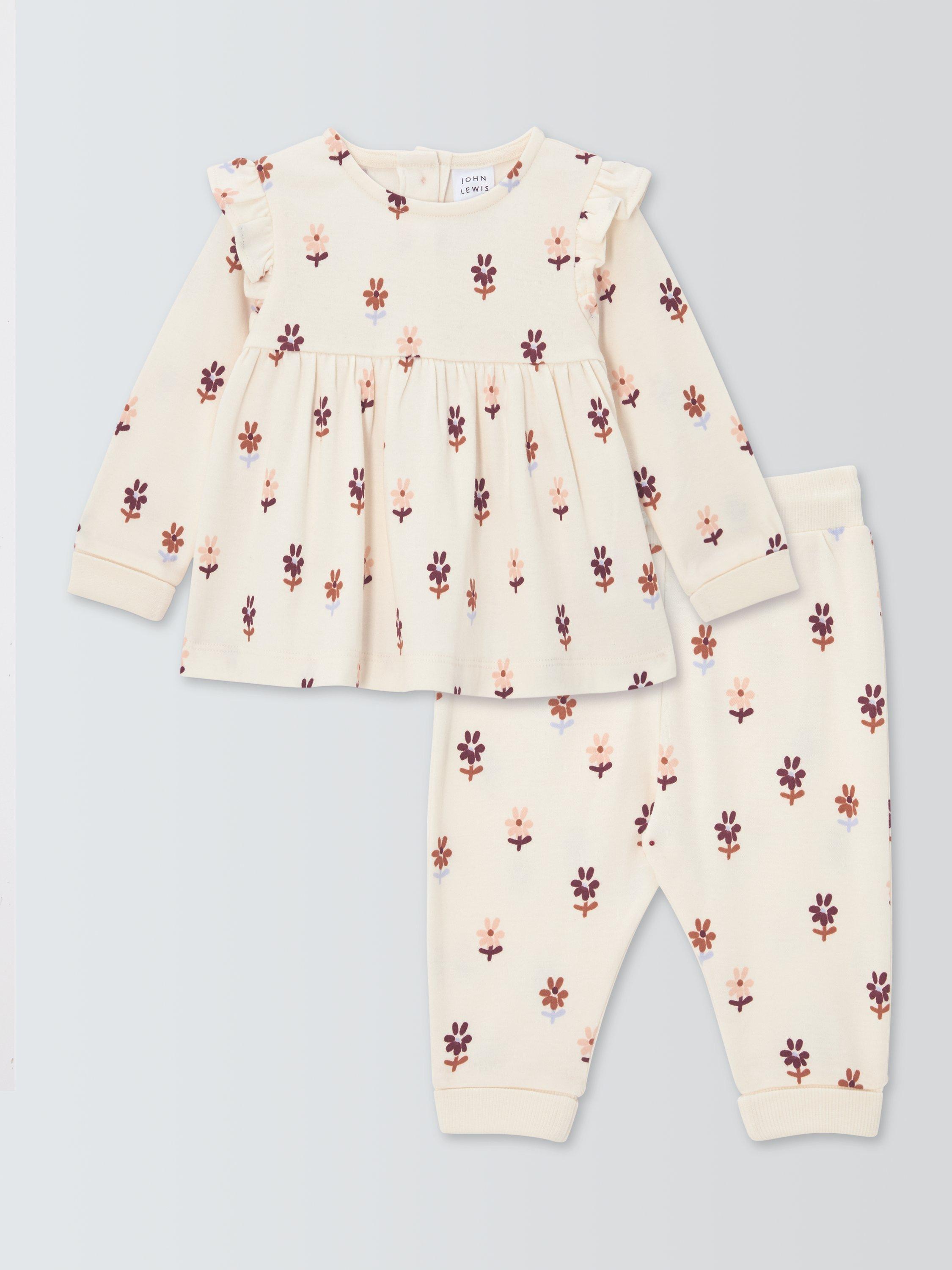 Product image 1 of 3, which shows John Lewis Baby Floral Top and Trousers Set, White, Newborn