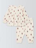 John Lewis Baby Floral Top and Trousers Set, White