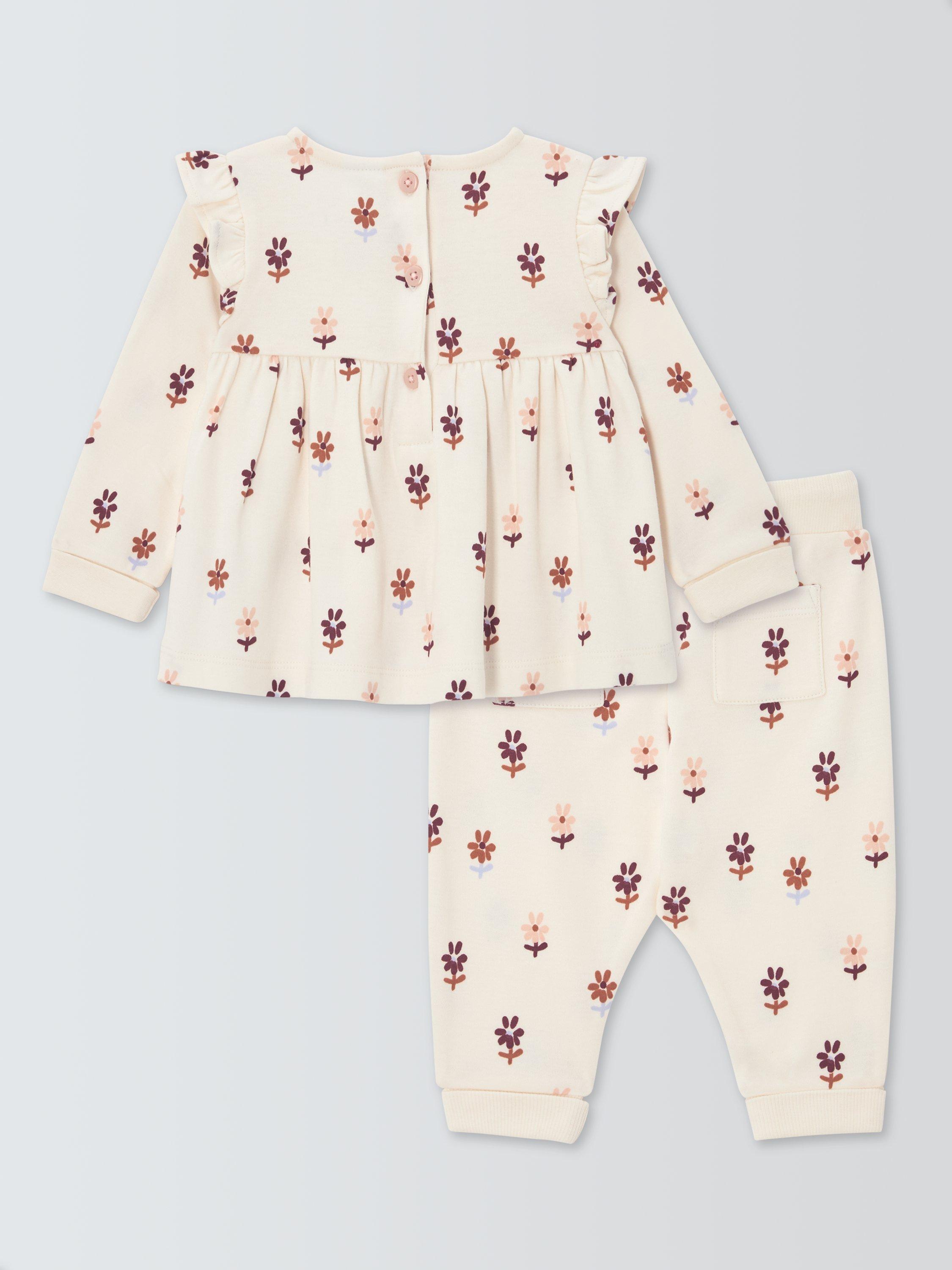 Product image 2 of 3, which shows John Lewis Baby Floral Top and Trousers Set, White, Newborn