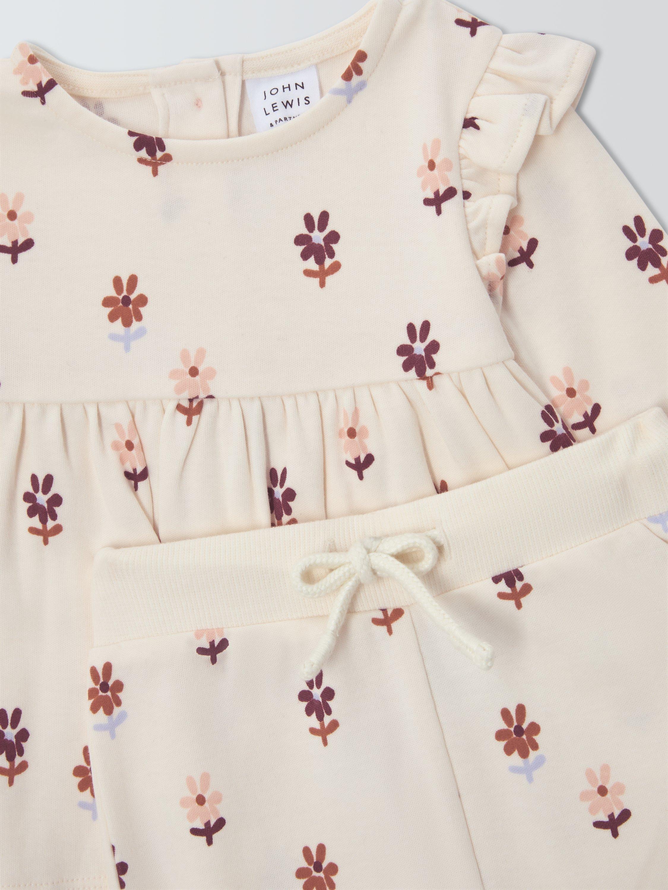 Product image 3 of 3, which shows John Lewis Baby Floral Top and Trousers Set, White, Newborn