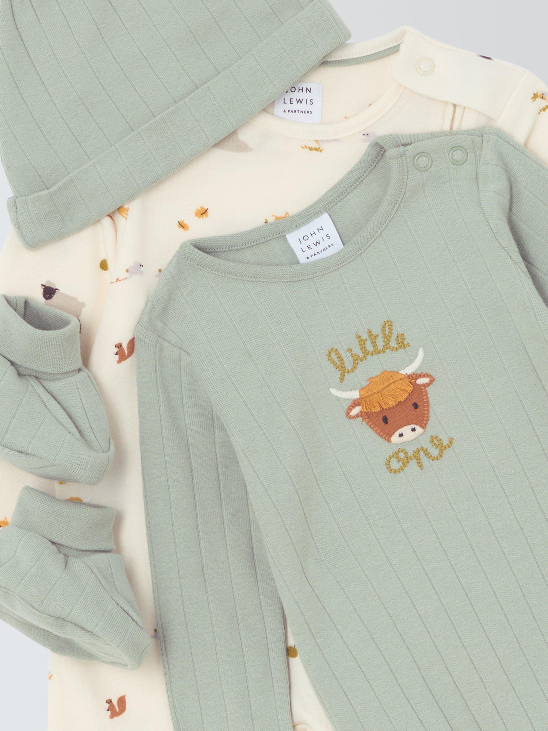 John Lewis Baby Highland Cow Piece Set, Green Multi