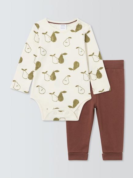 John Lewis Baby Pear Long Sleeve Bodysuit and Leggings Set, White Multi, White Multi