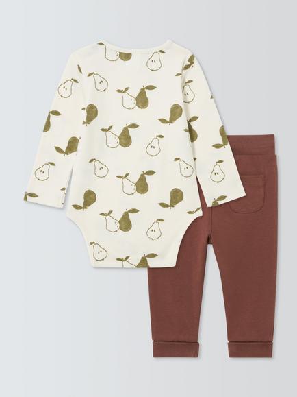 John Lewis Baby Pear Long Sleeve Bodysuit and Leggings Set, White Multi - view 2, White Multi