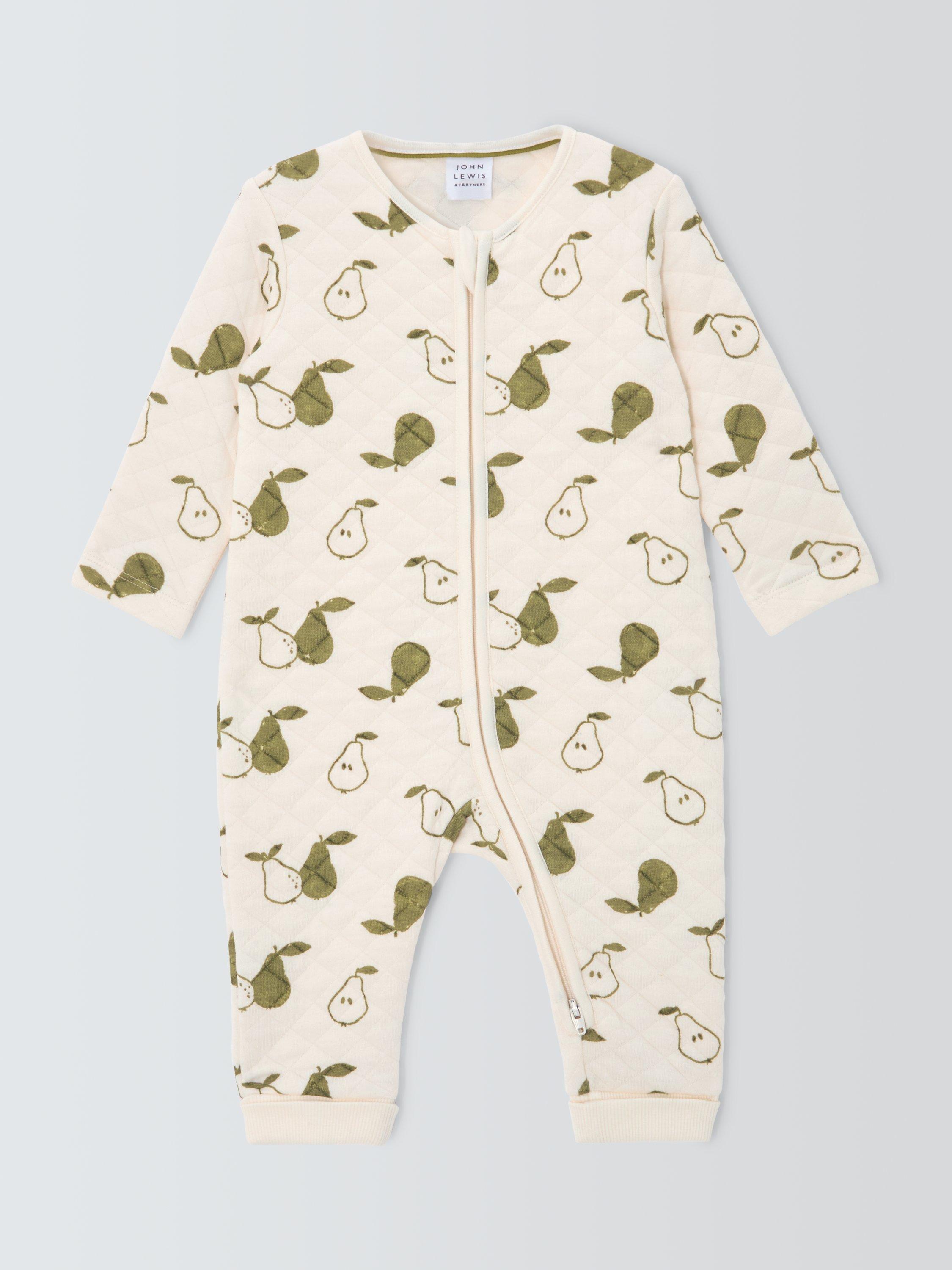 Product image 1 of 3, which shows John Lewis Baby Pear Zip Through Quilted Romper, White, Newborn