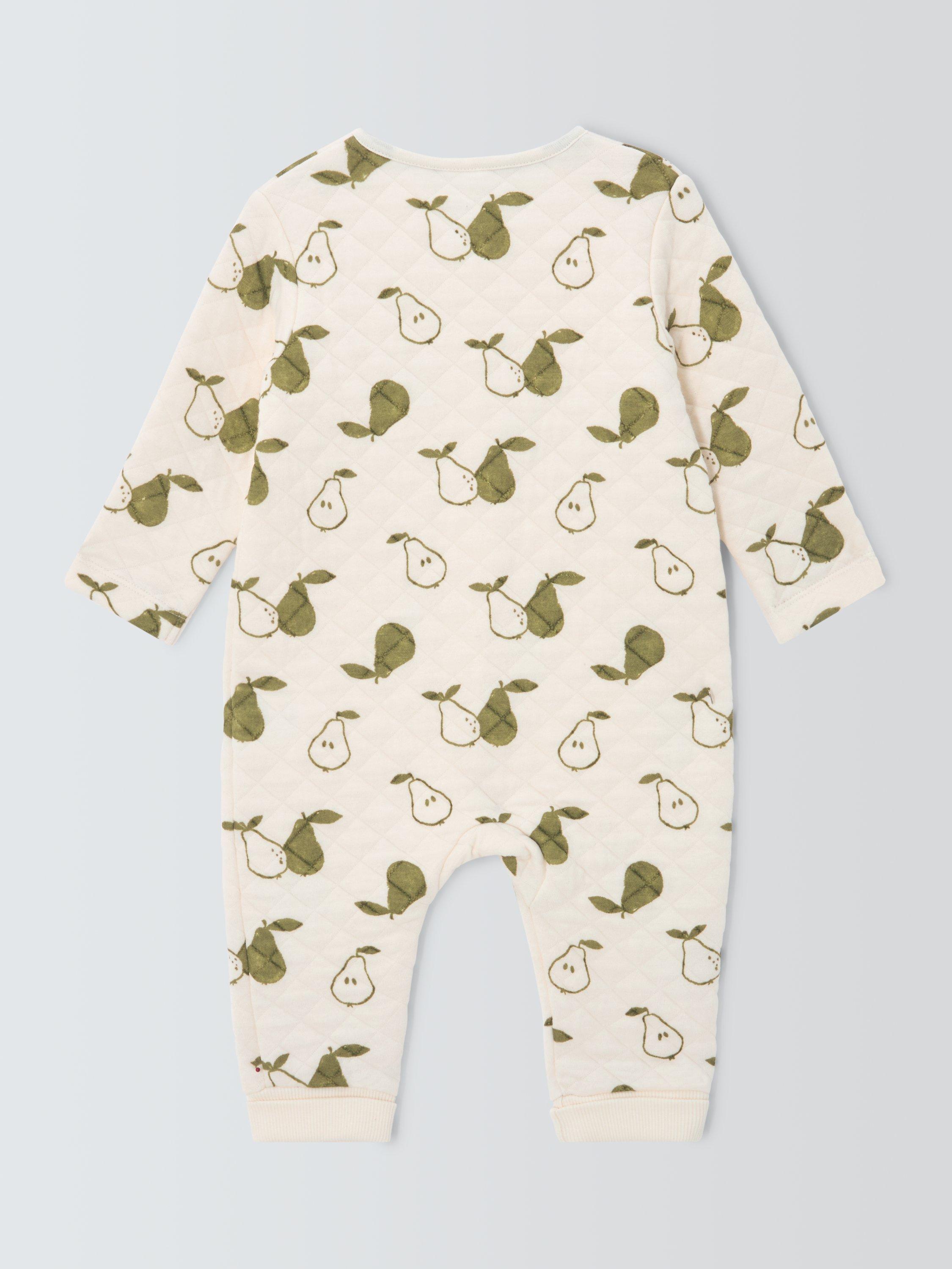 Product image 2 of 3, which shows John Lewis Baby Pear Zip Through Quilted Romper, White, Newborn