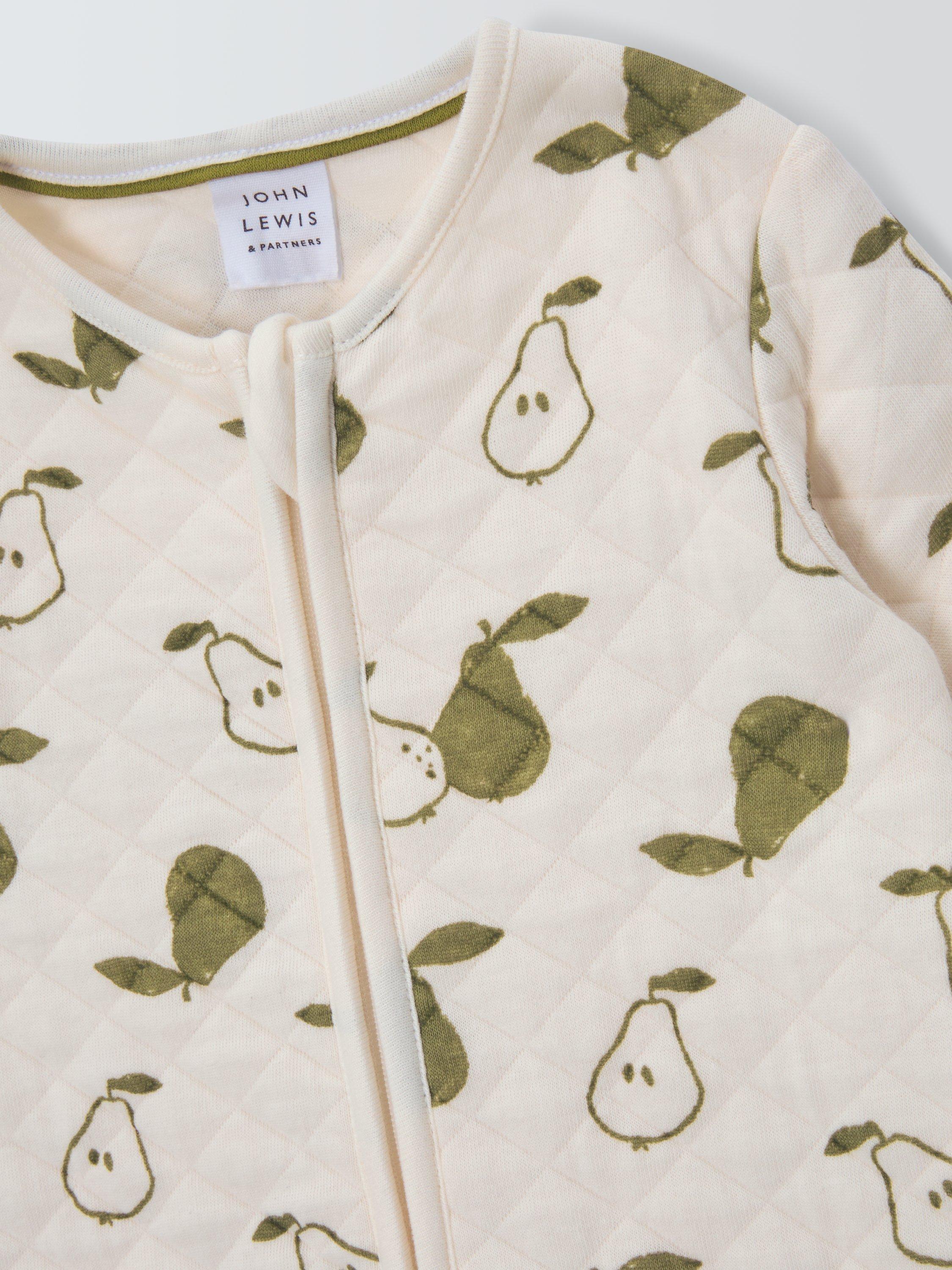 Product image 3 of 3, which shows John Lewis Baby Pear Zip Through Quilted Romper, White, Newborn