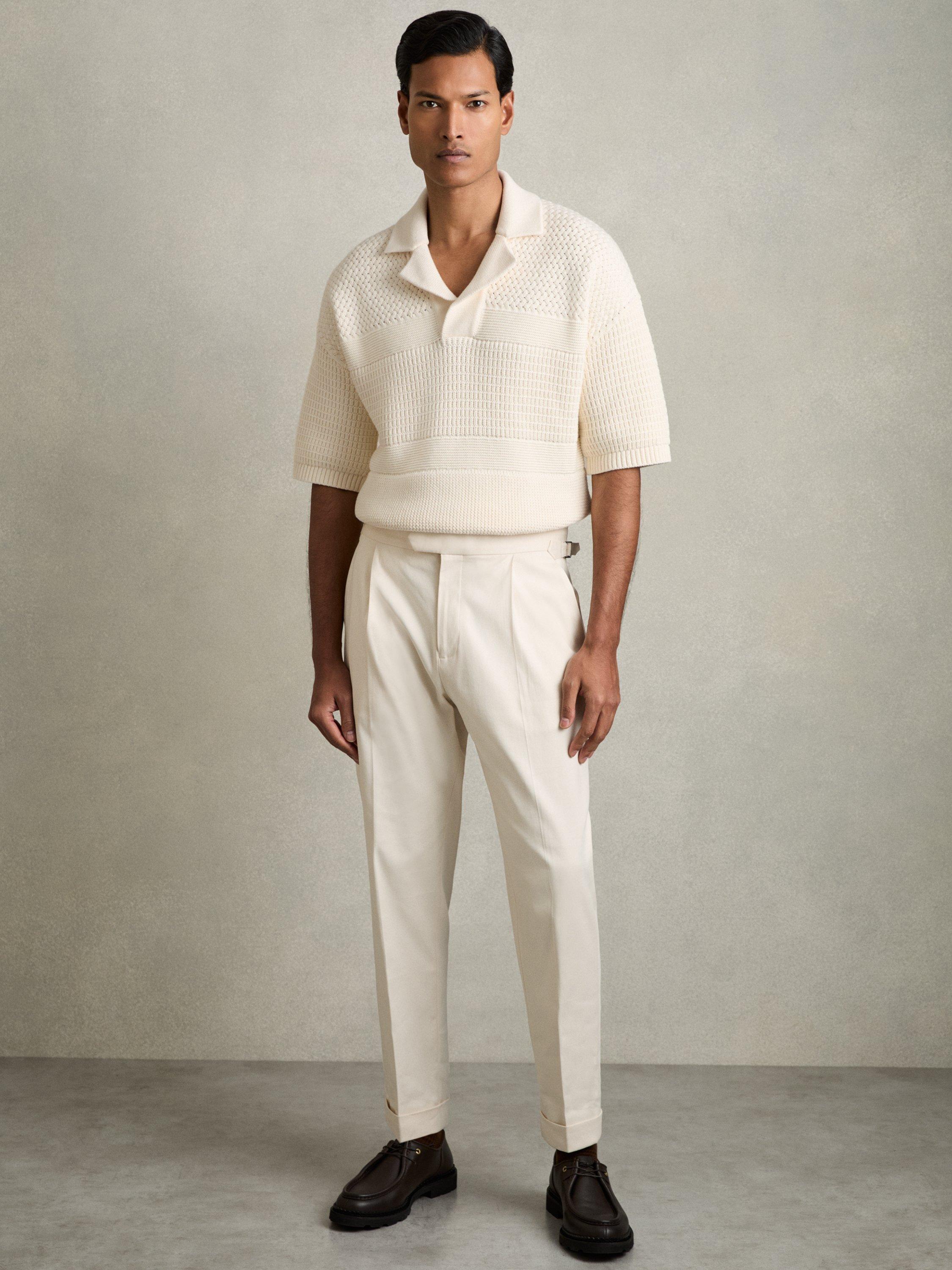 Product image 1 of 5, which shows Reiss Gentry Cotton Polo Neck Knit, Off White, XS