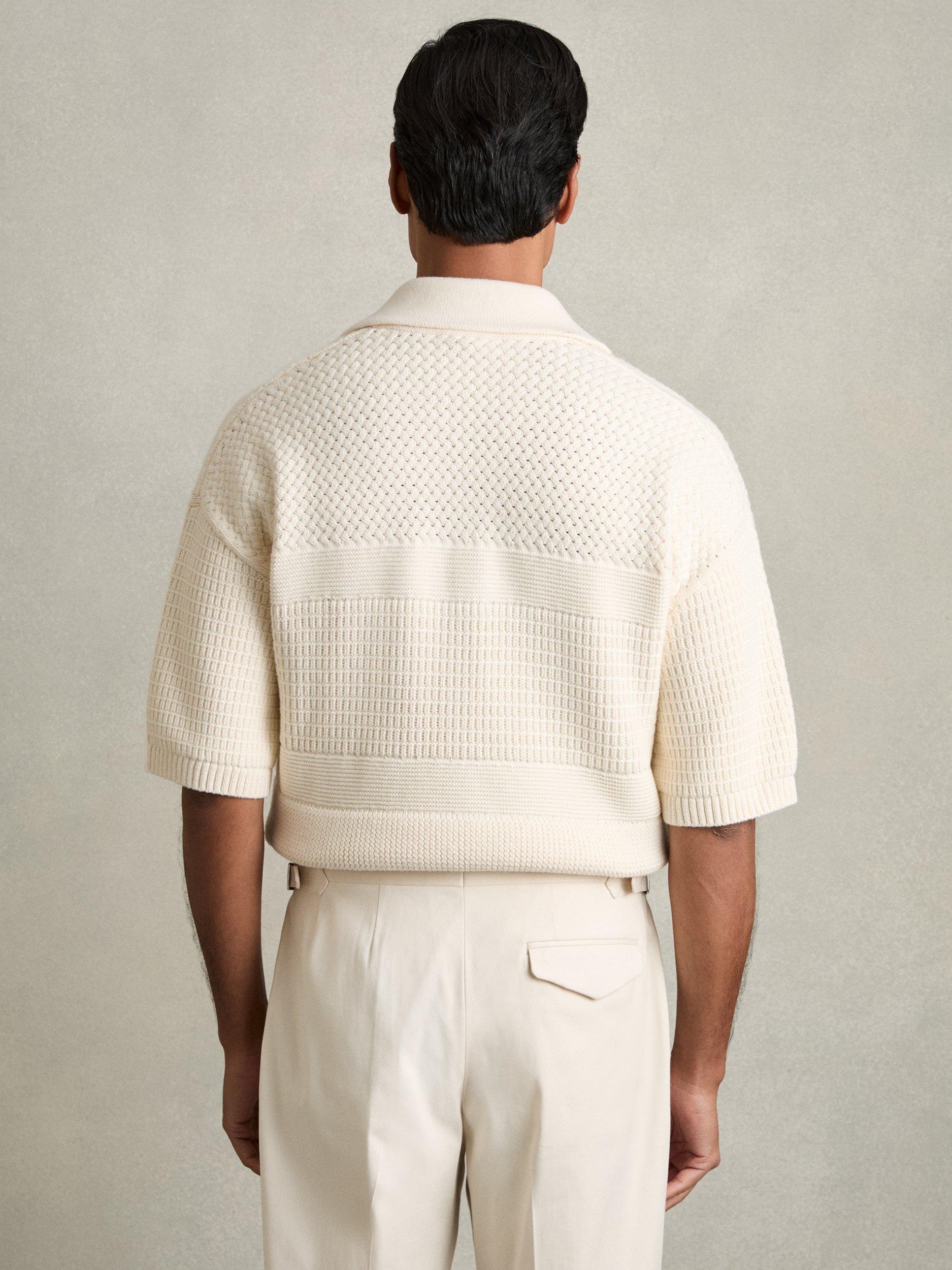 Product image 2 of 5, which shows Reiss Gentry Cotton Polo Neck Knit, Off White, XS