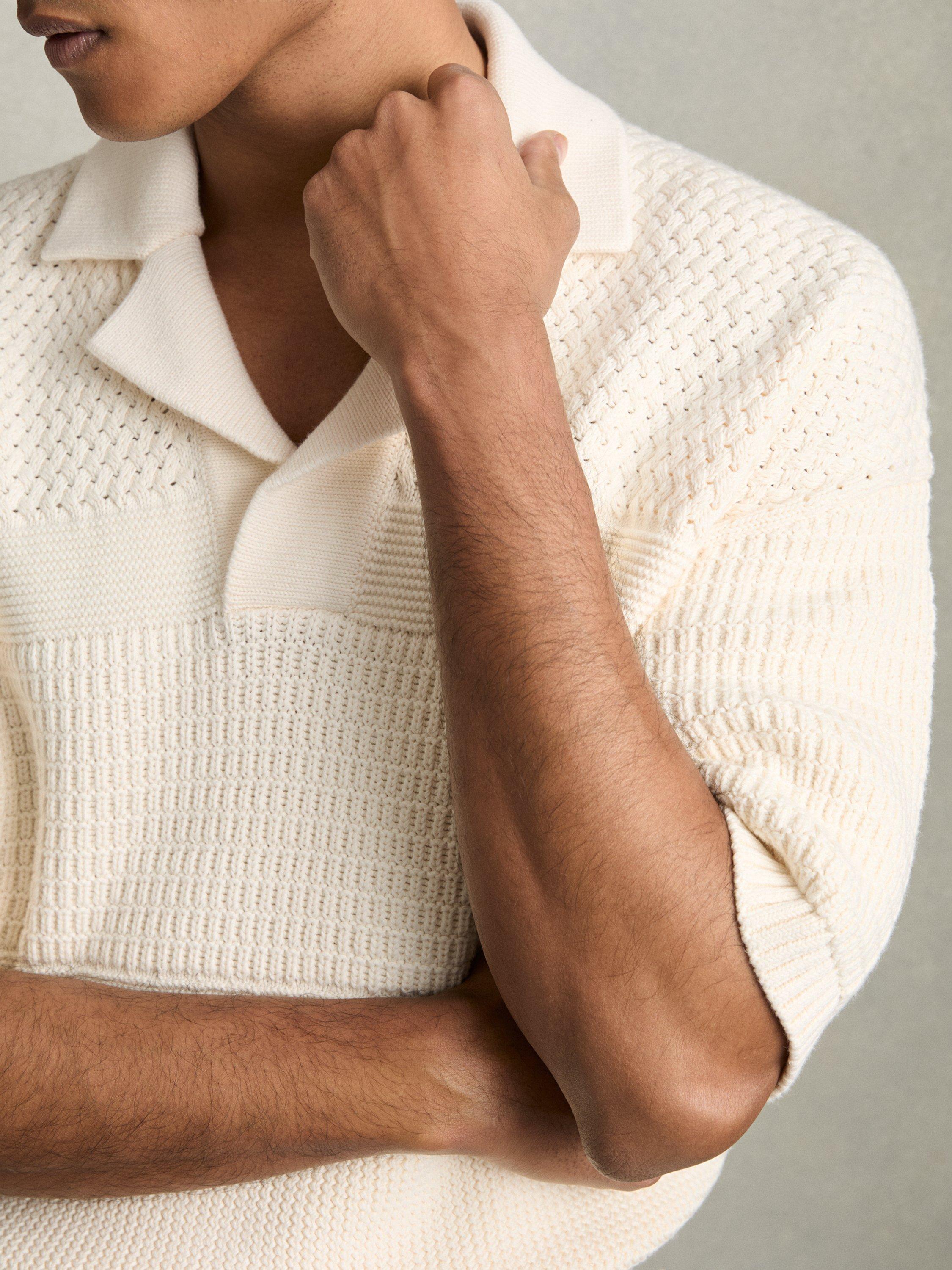 Product image 3 of 5, which shows Reiss Gentry Cotton Polo Neck Knit, Off White, XS