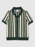 Reiss Kids' Carrington Stripe Crochet Shirt, Green