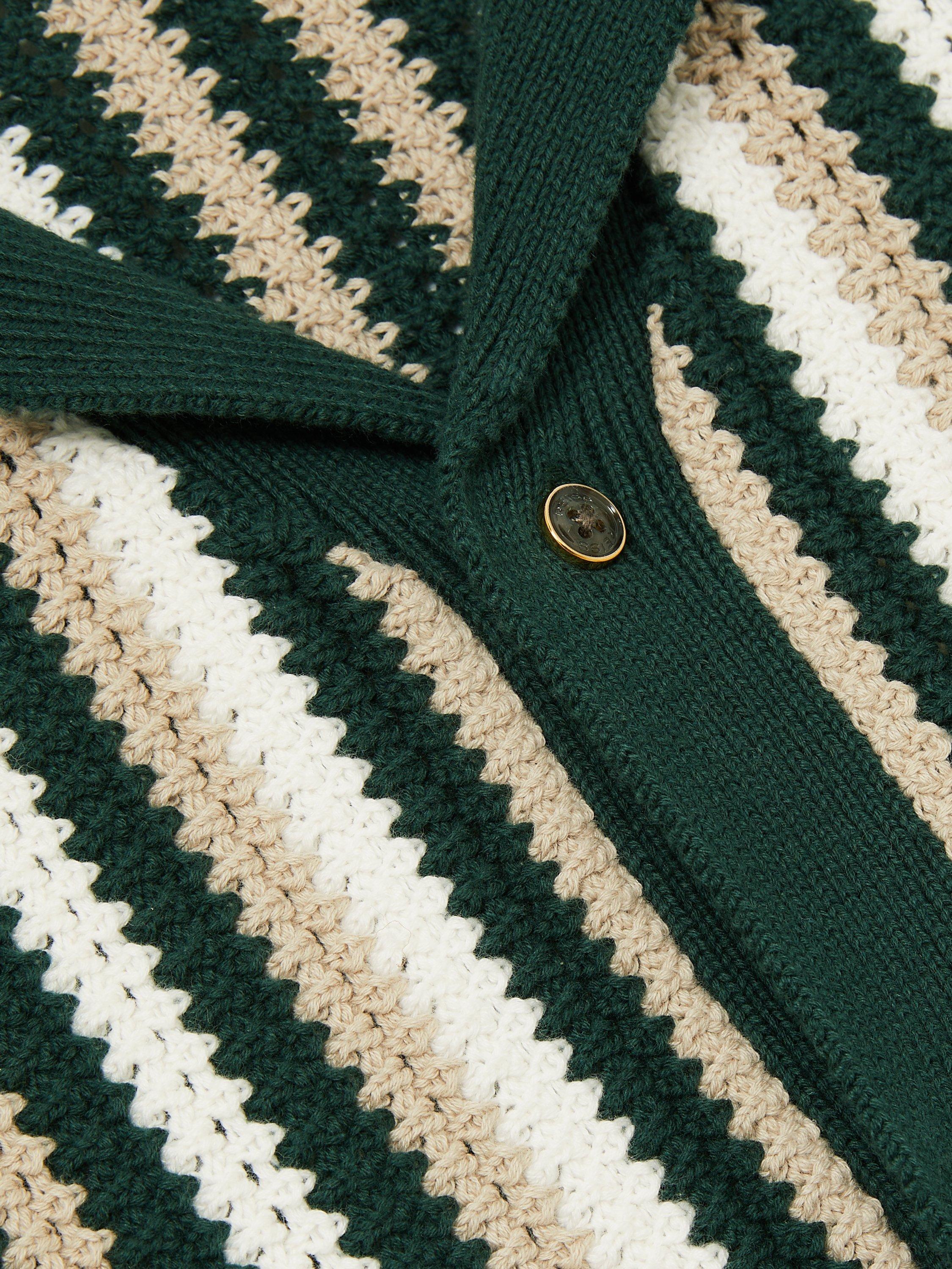 Product image 4 of 4, which shows Reiss Kids' Carrington Stripe Crochet Shirt, Green, 3-4 years
