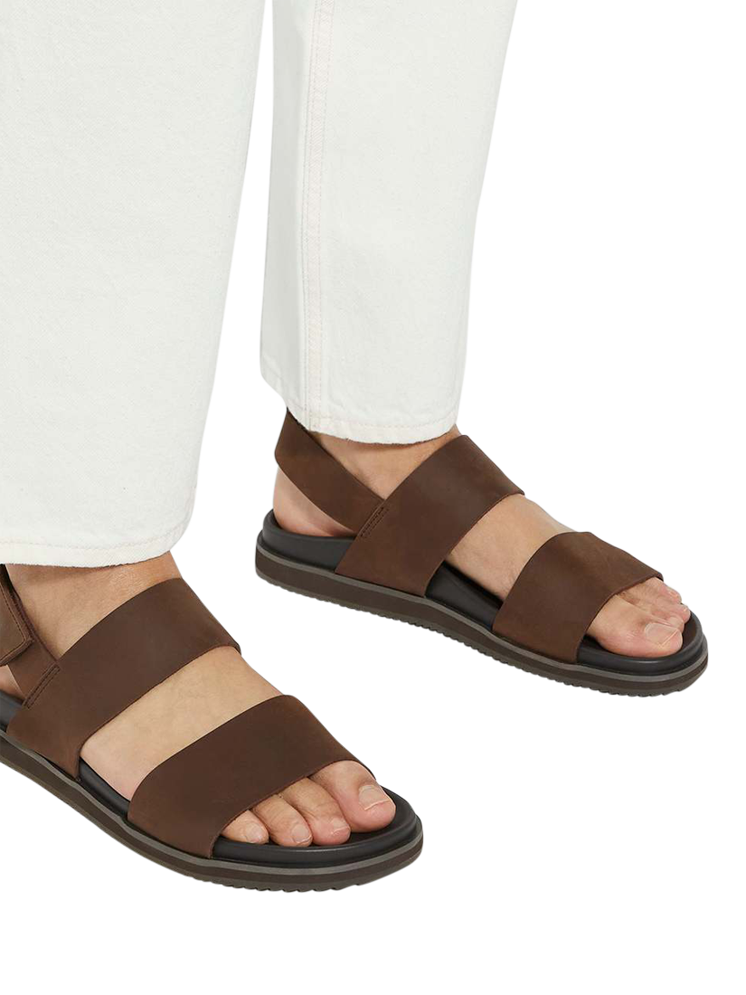 Product image 2 of 6, which shows Dune Idealistic Leather Double Strap Sandals, Brown, 6