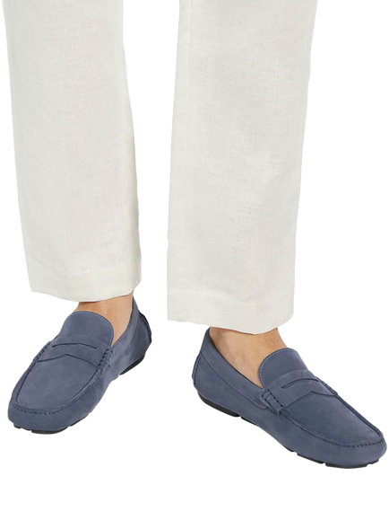 Dune London Bradlay Nubuck Loafers, Blue - view 2, Blue