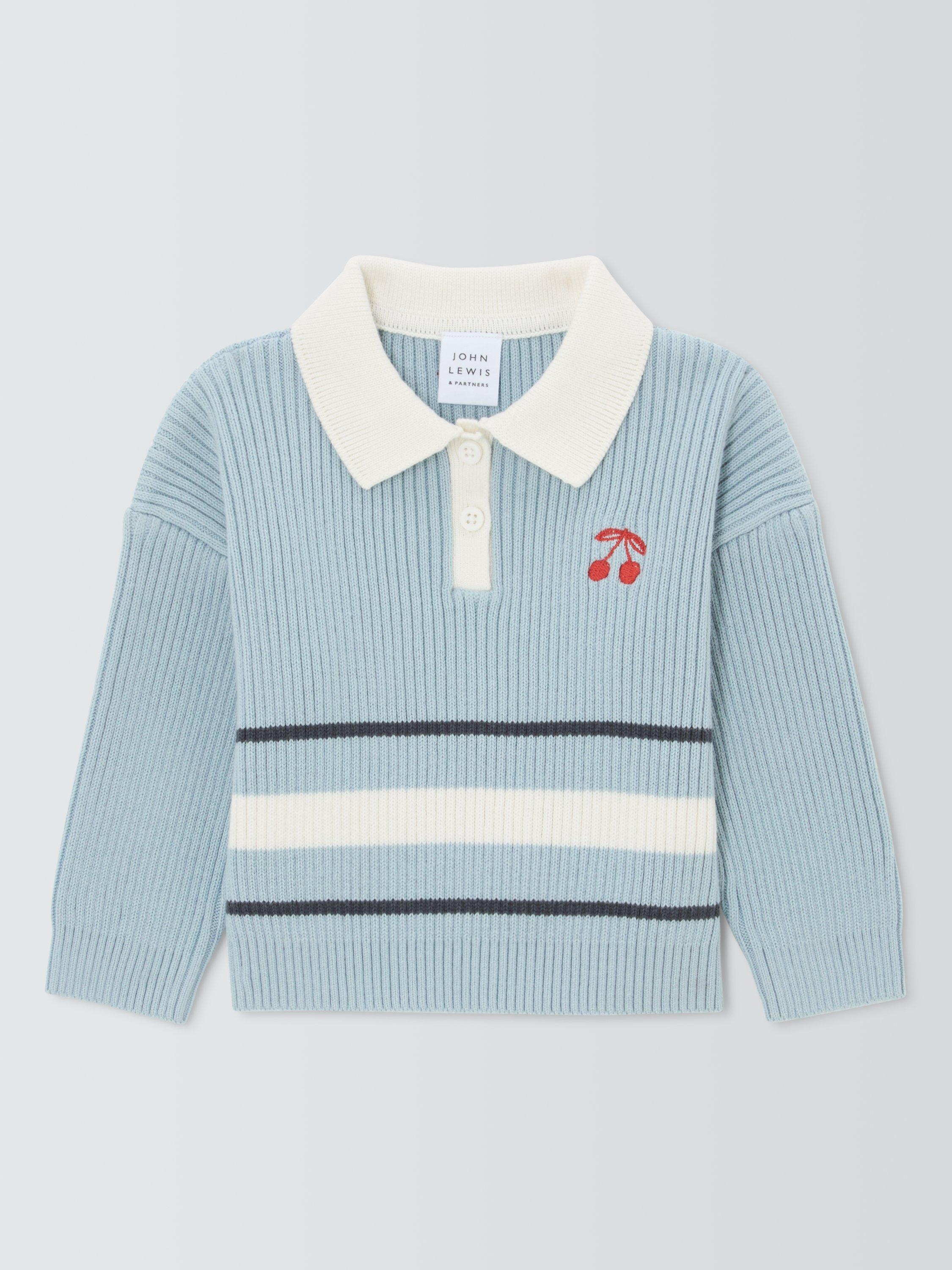 Product image 1 of 3, which shows John Lewis Baby Revere Collar Jumper, Blue, 0-3 months