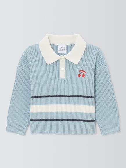 John Lewis Baby Revere Collar Jumper, Blue, Blue