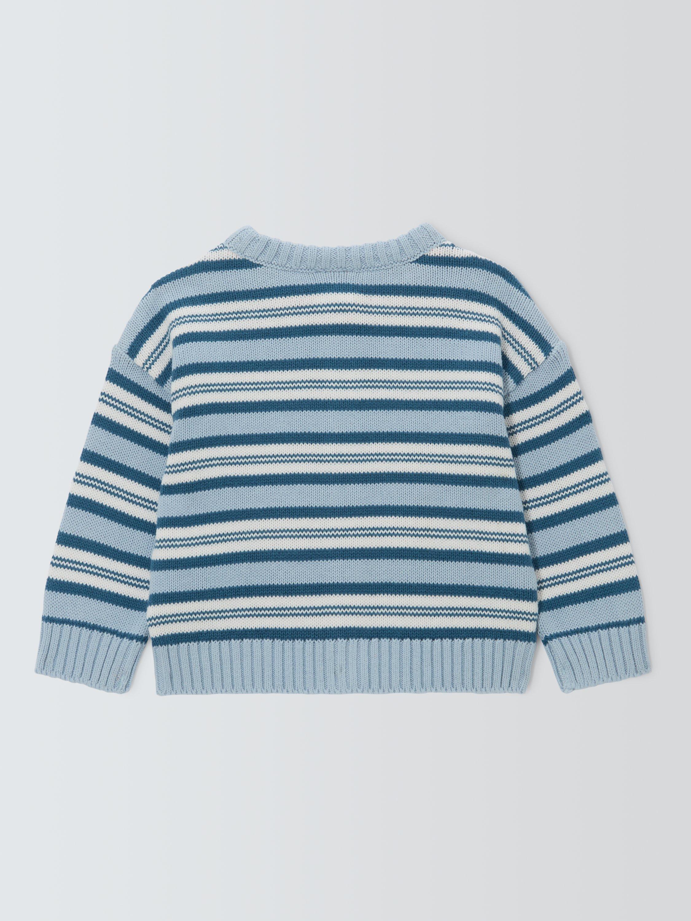 Product image 2 of 3, which shows John Lewis Baby Striped Cardigan, Blue, 3-6 months