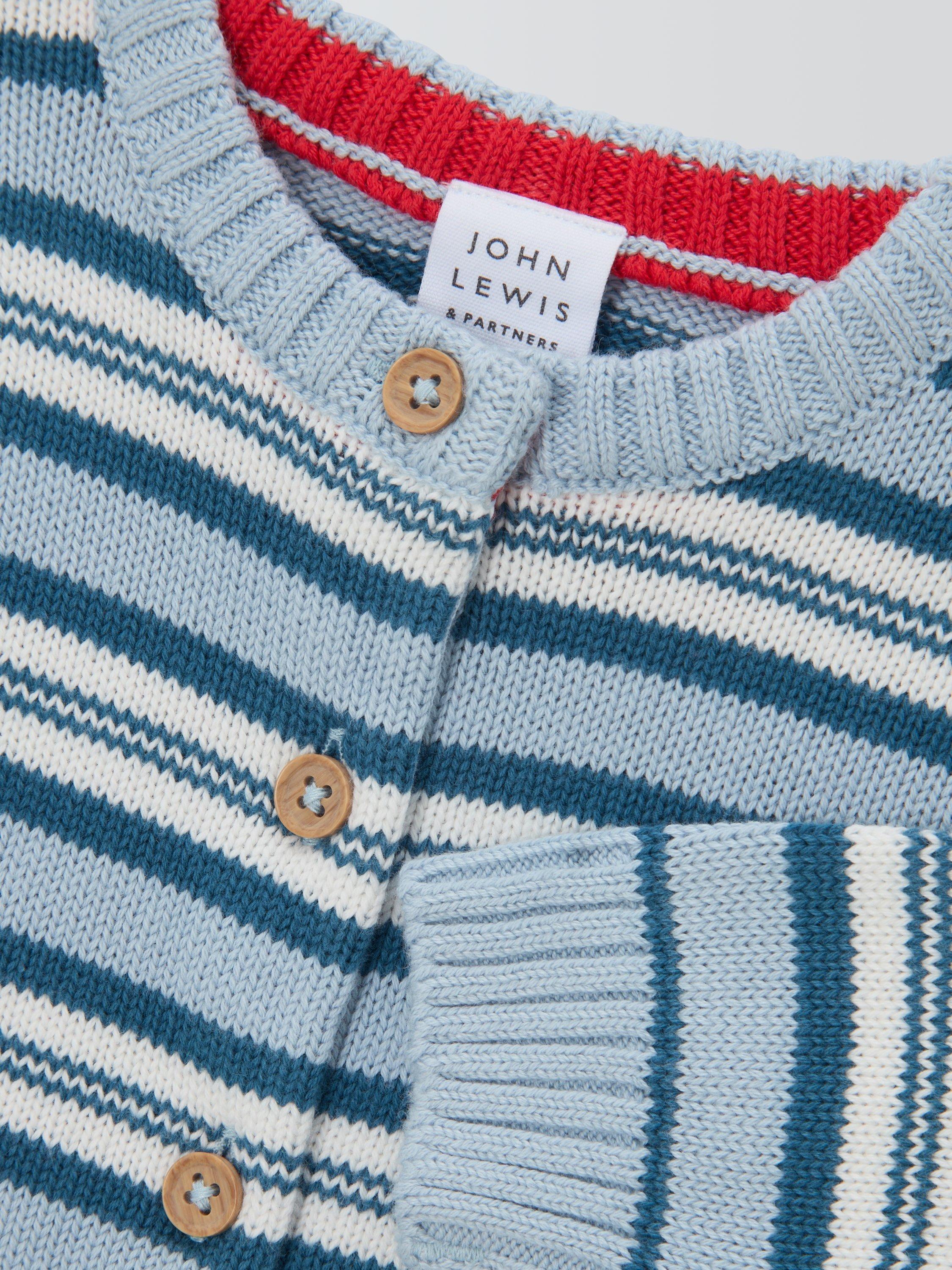 Product image 3 of 3, which shows John Lewis Baby Striped Cardigan, Blue, 3-6 months