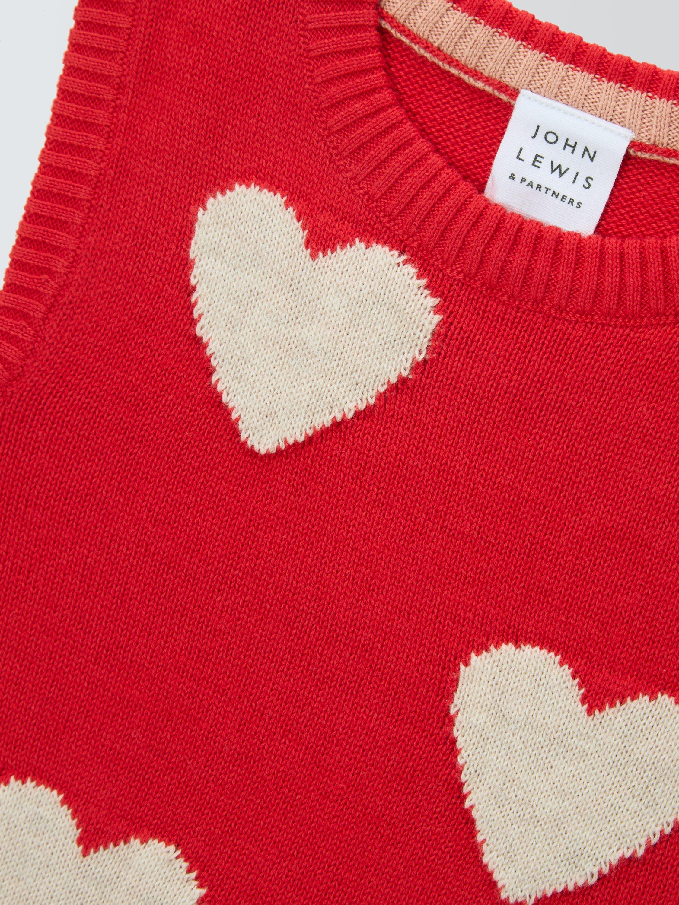 Product image 3 of 3, which shows John Lewis Baby Heart Knitted Vest, Red, 0-3 months