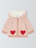 John Lewis Baby Heart Pocket Knitted Cardigan, Pink