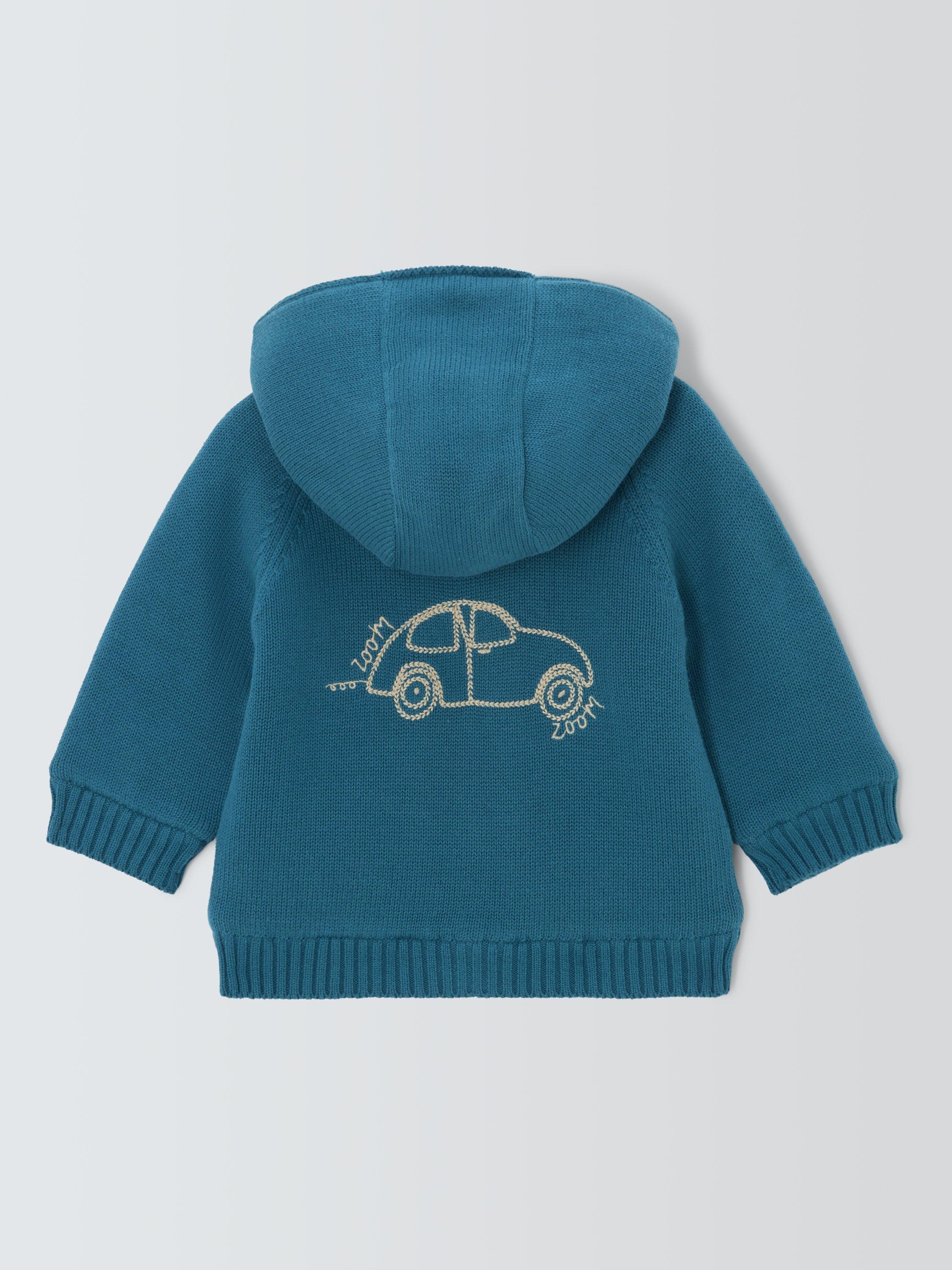 Product image 2 of 3, which shows John Lewis Baby Lion Borg Cardigan, Blue, 3-6 months