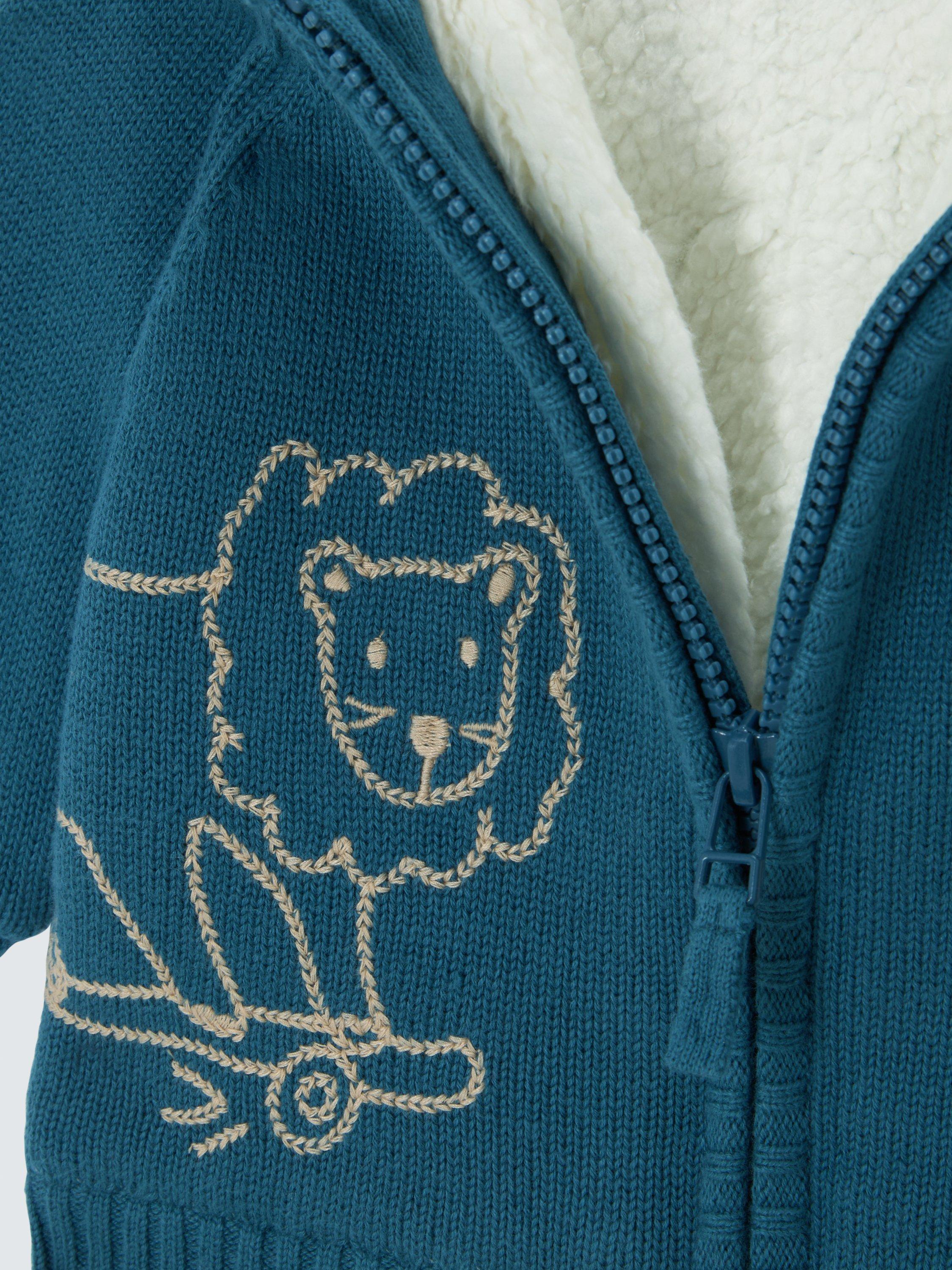 Product image 3 of 3, which shows John Lewis Baby Lion Borg Cardigan, Blue, 3-6 months