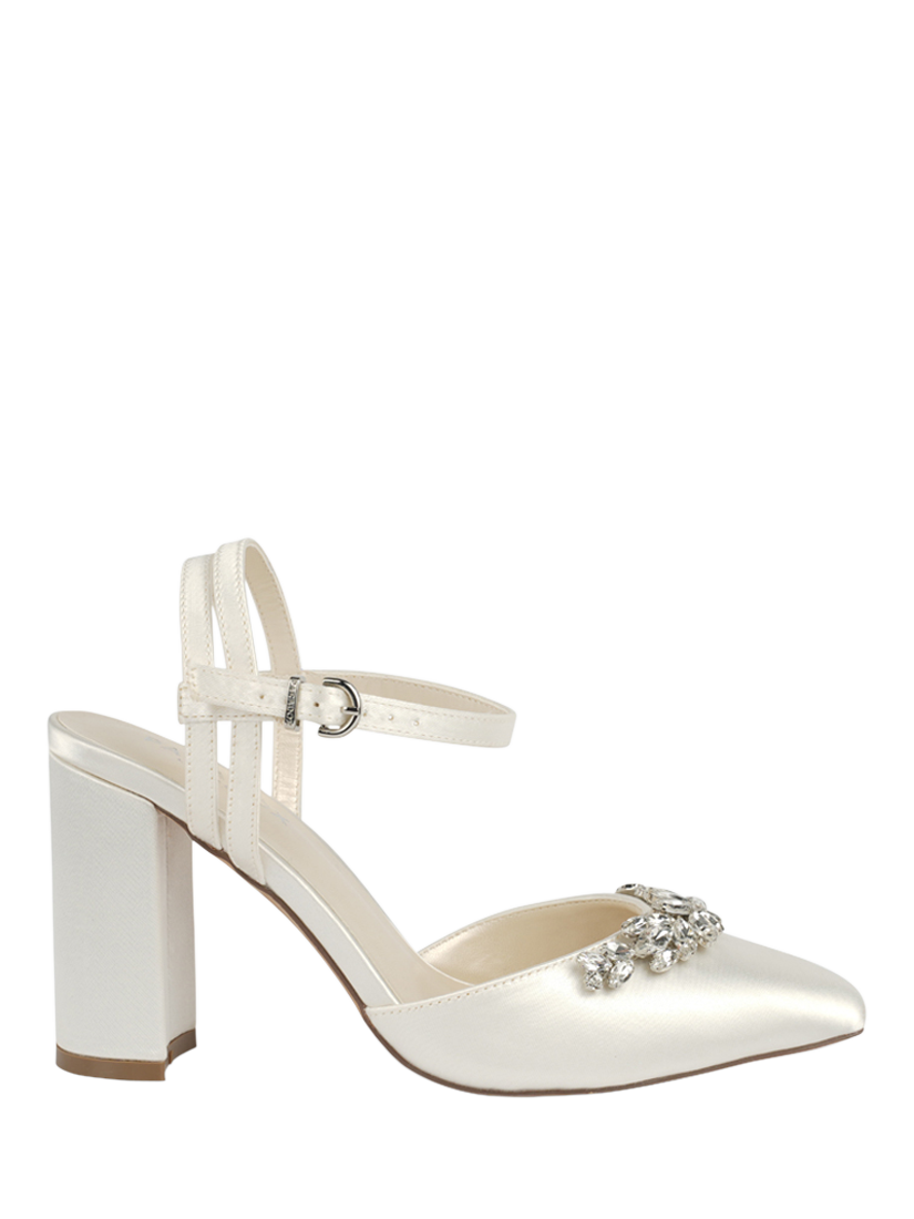 Product image 1 of 6, which shows Paradox London Clarissa Block Heel Wedding Court Shoes, Ivory, 3