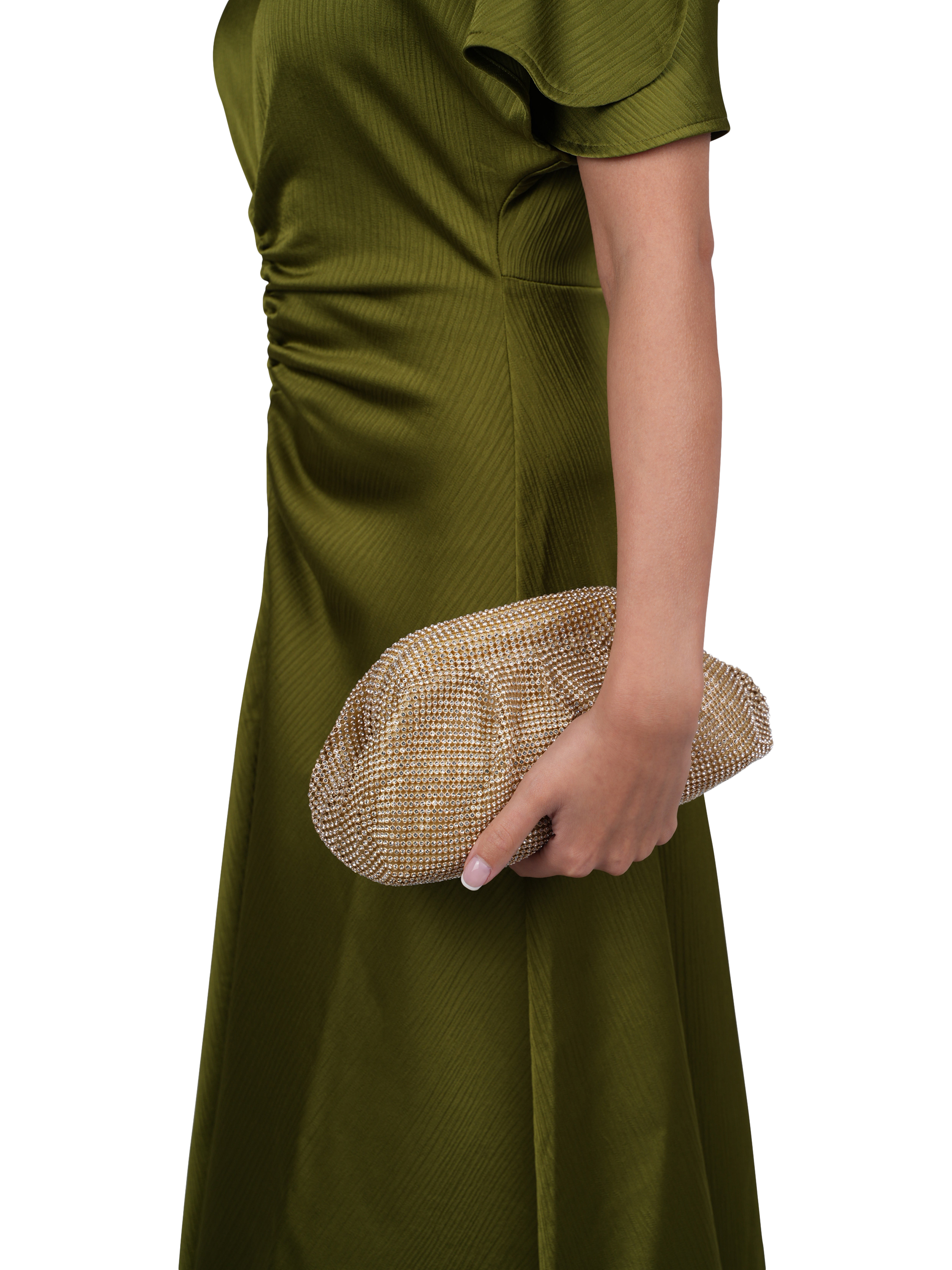 Product image 2 of 4, which shows Paradox London Dianne Ruched Clutch Bag, Gold