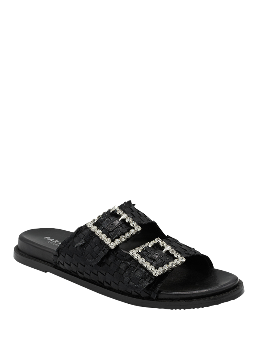 Product image 3 of 6, which shows Paradox London Verity Hand-Woven Flat Sandals, Black, 3