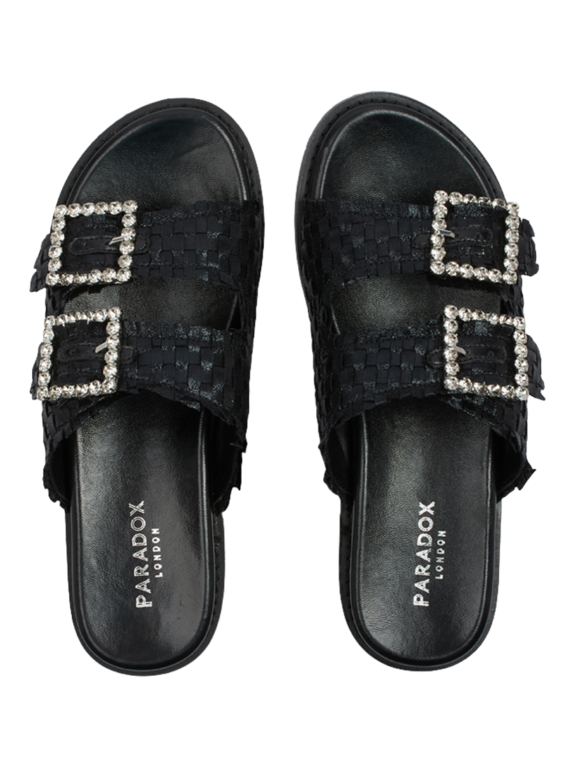 Product image 4 of 6, which shows Paradox London Verity Hand-Woven Flat Sandals, Black, 3