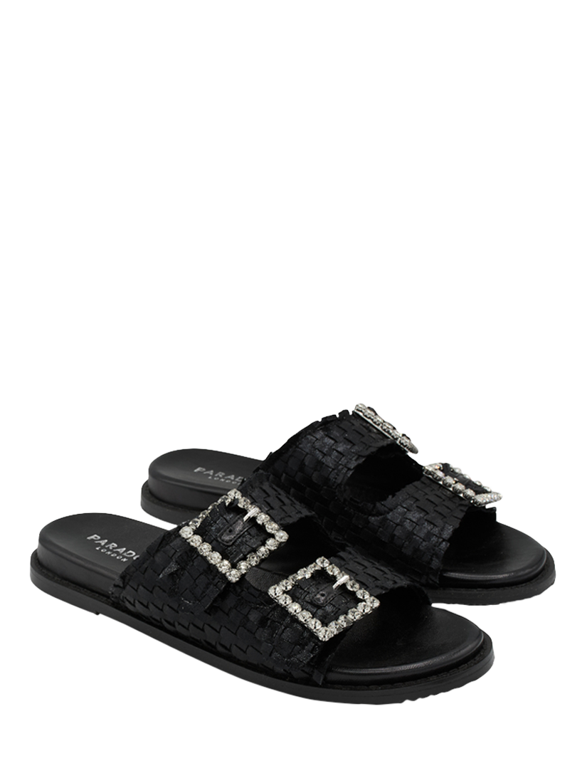 Product image 6 of 6, which shows Paradox London Verity Hand-Woven Flat Sandals, Black, 3