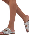 Paradox London Verity Hand-Woven Flat Sandals, Silver
