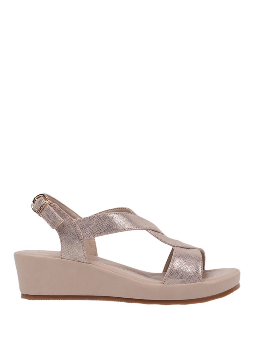 Paradox London Vesper Wedge Sandals, Nude Shimmer