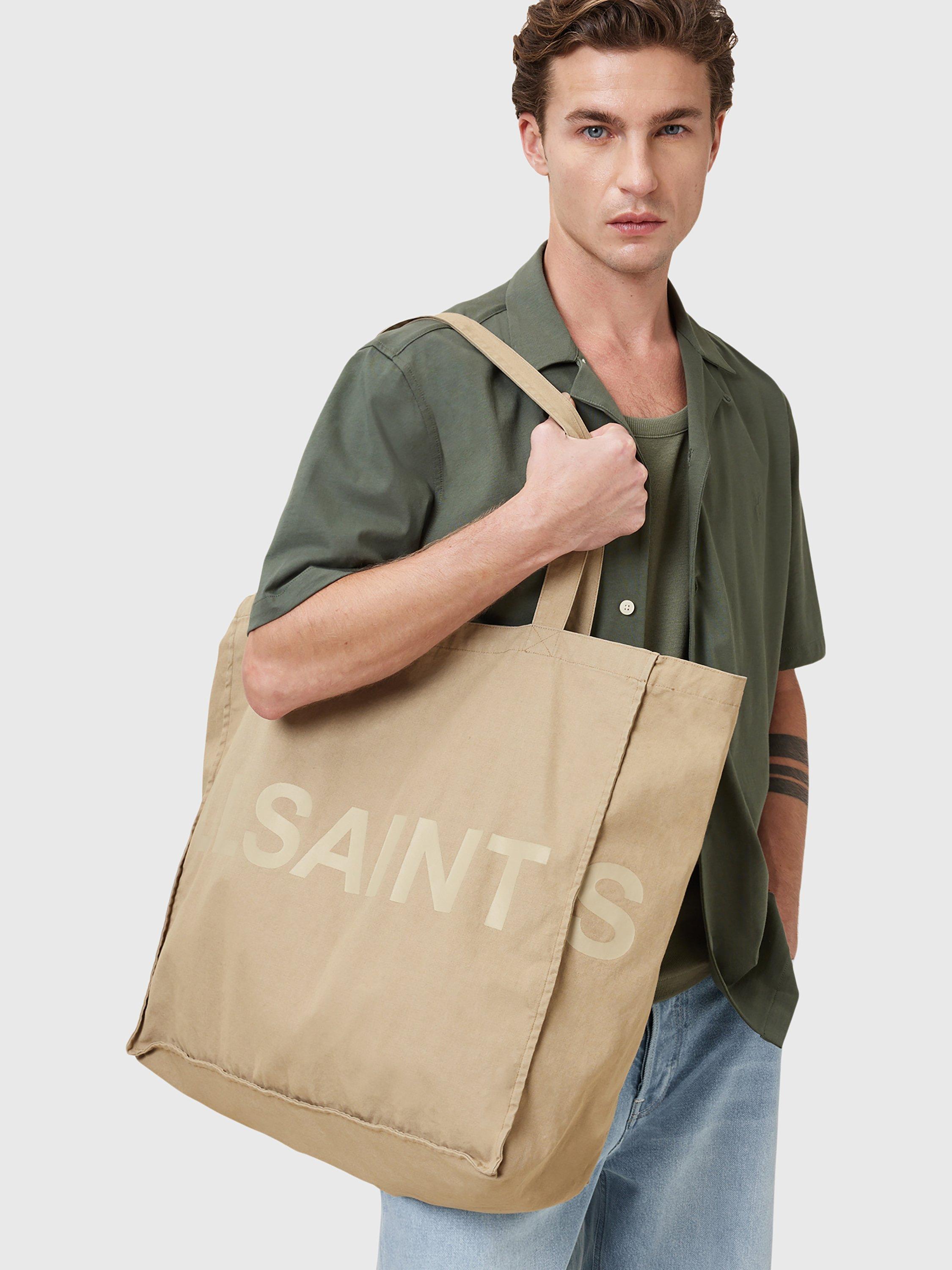 Product image 2 of 7, which shows AllSaints Large Biggy Tote Bag, Light Khaki